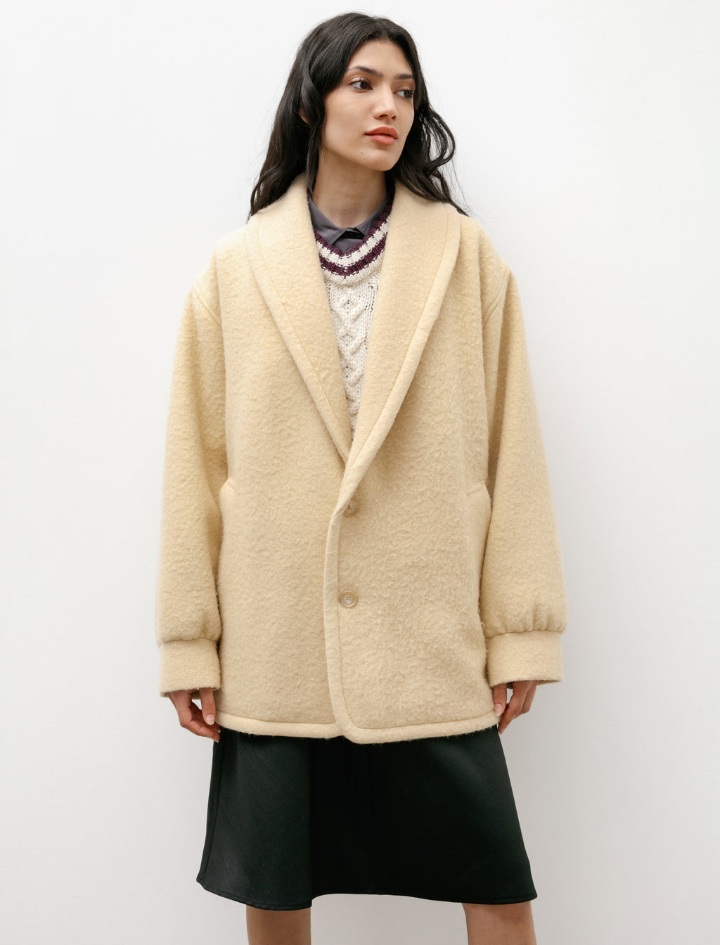 Brushed Alpaca Wool Melton Half Coat Beige