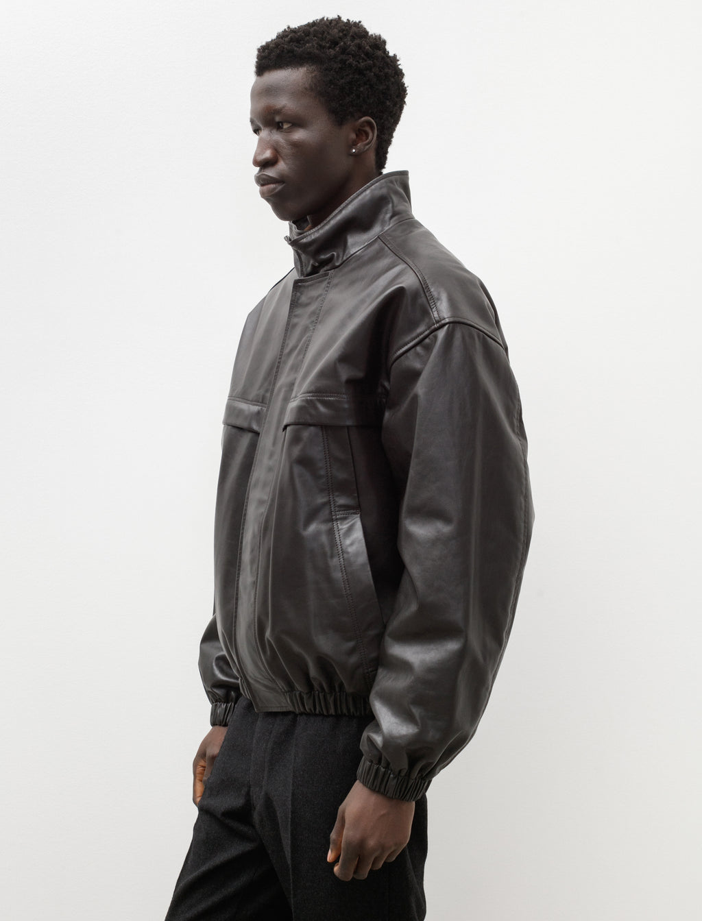 Boxy Leather Blouson Dark Chocolate