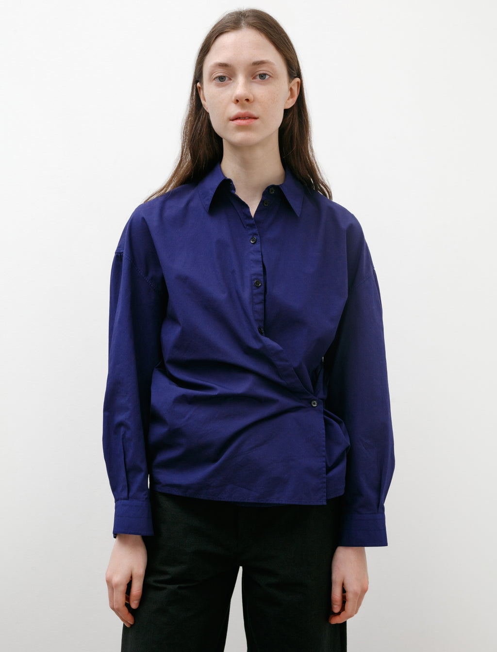 Straight Collar Twisted Shirt Blue Violet