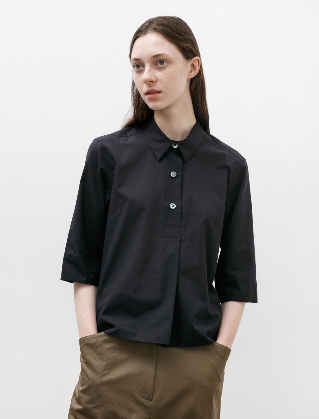 Margaret Howell Three Button Shirt Washed Cotton Black – Neighbour