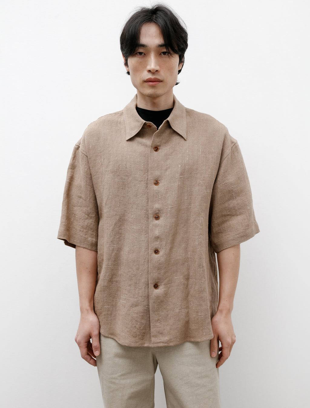 Auralee Linen Silk Tweed Half Sleeve Shirt Brown – Neighbour