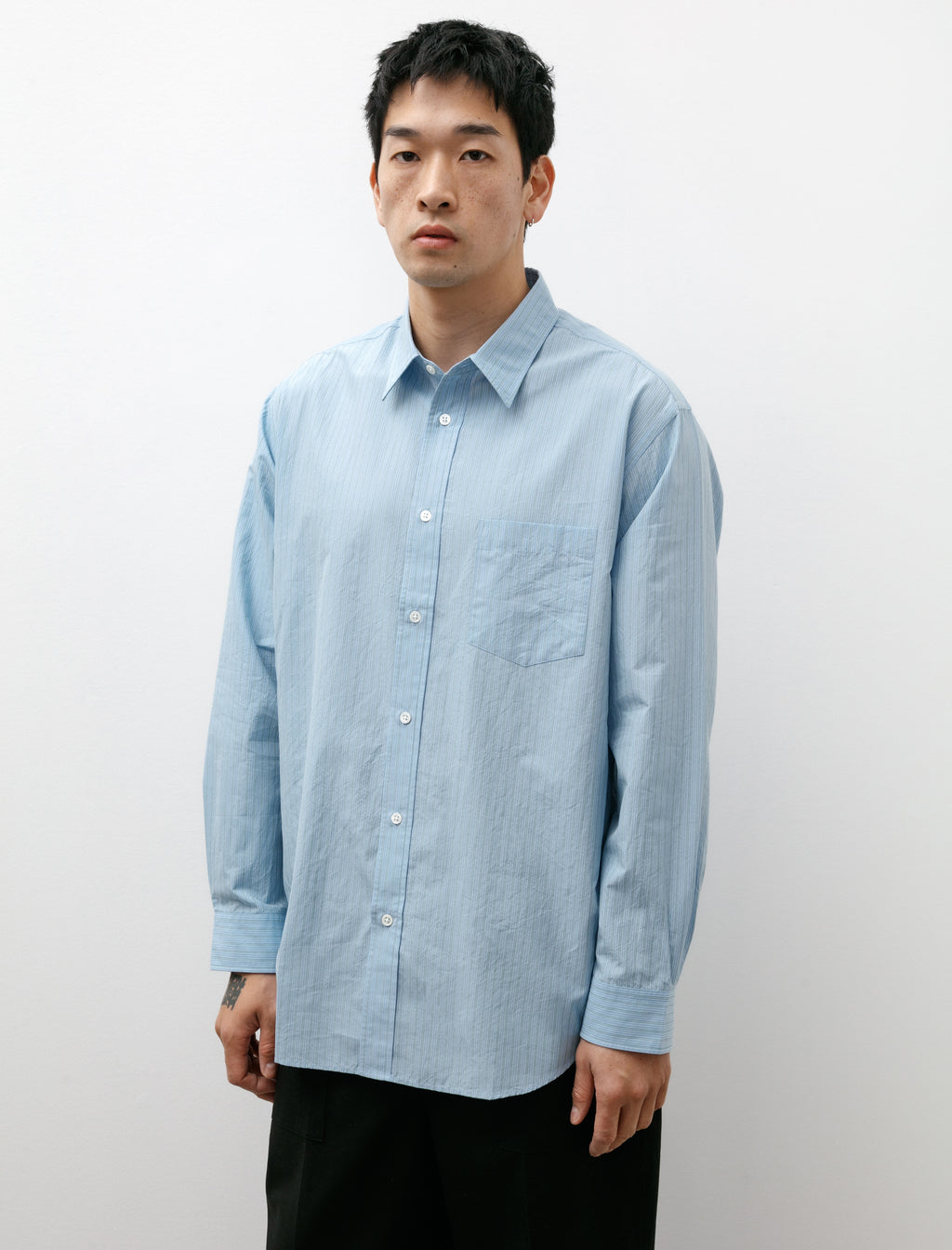 Striped Silk Cotton Shirt Sax Blue