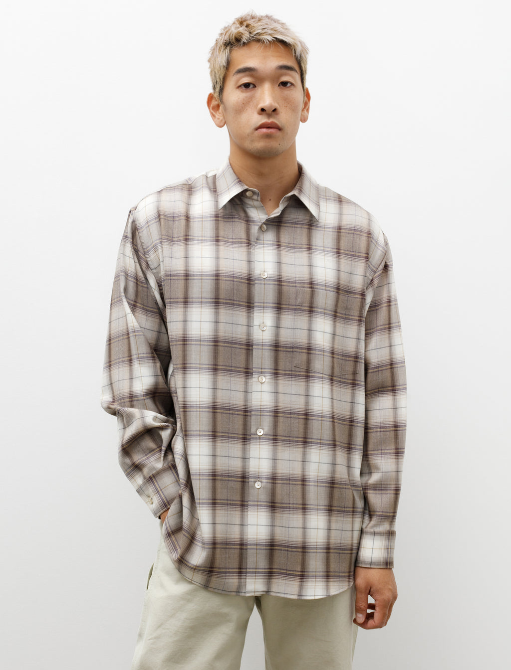 Super Light Wool Check Shirt Light Brown