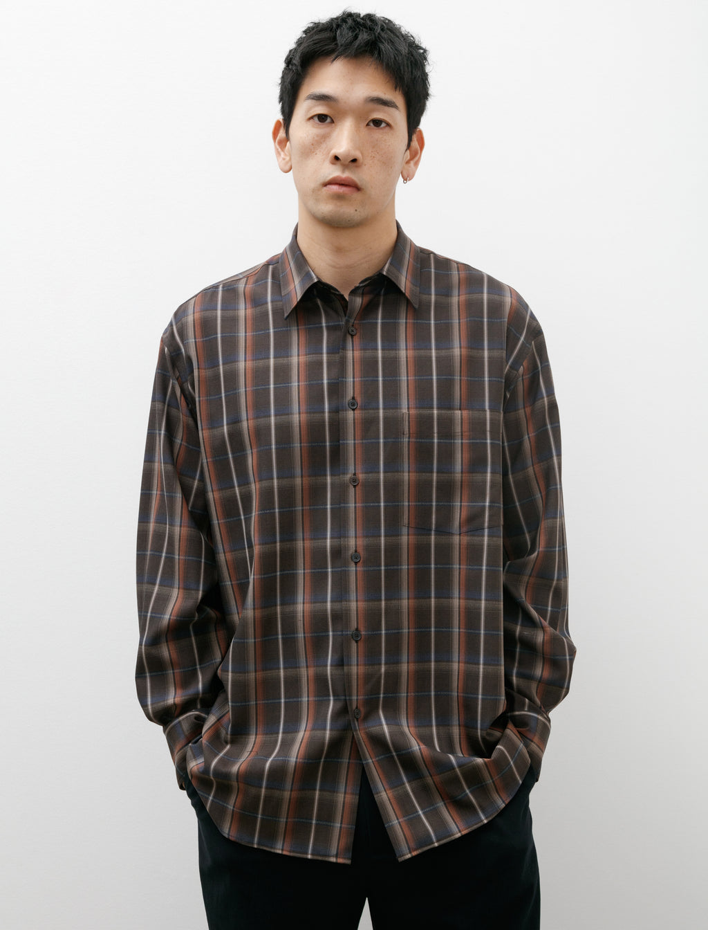 Super Light Wool Check Shirt Dark Brown Check