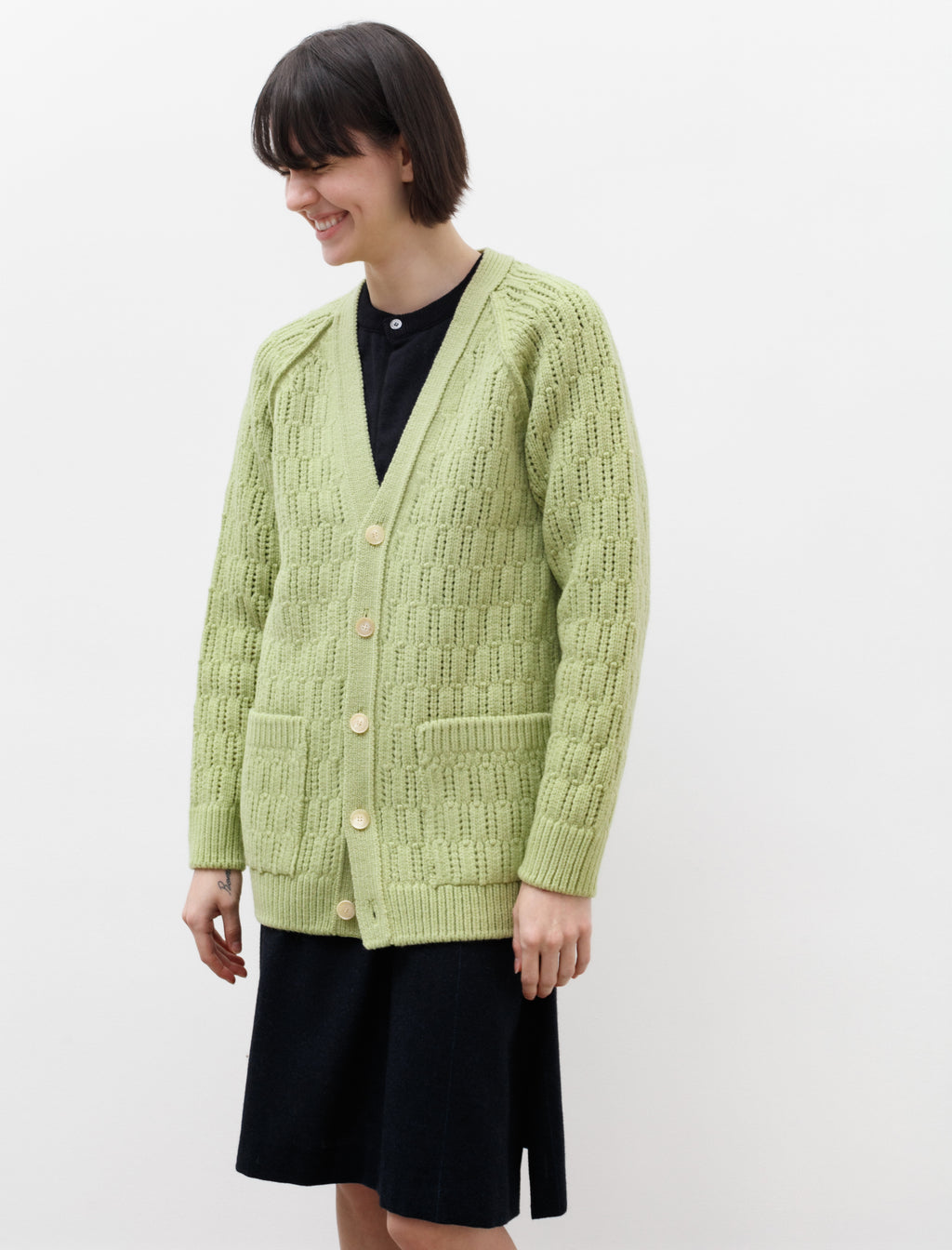 Wool Cord Rib Knit Cardigan Light Green