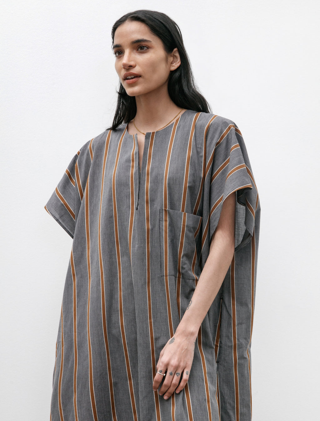 Caftan Light Cotton Striped Black and Noisette