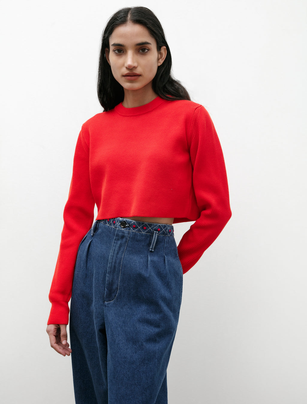 Super Hard Twist Ribbed Cotton Pullover Red
