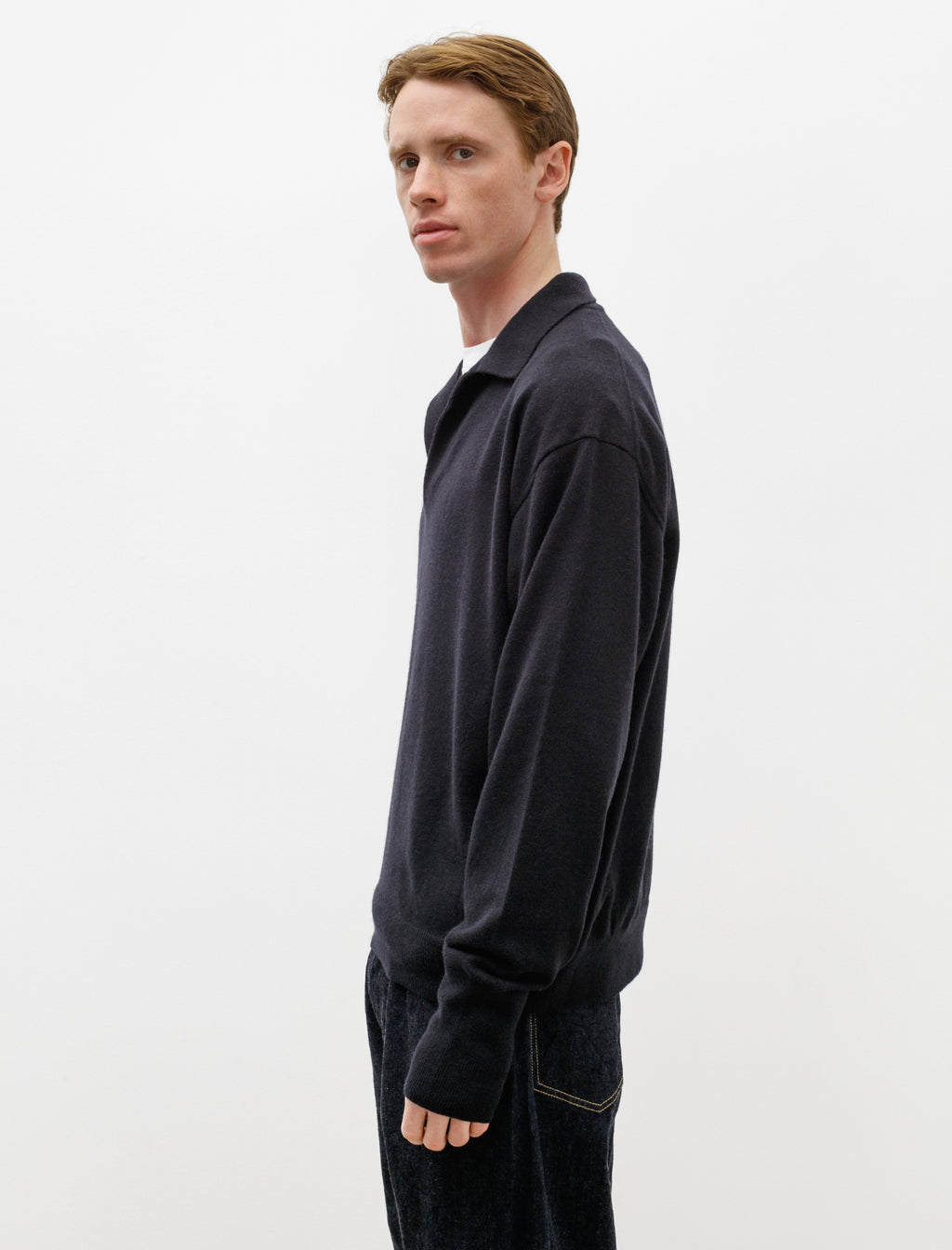 Cashmere Skipper Neck Pullover Navy