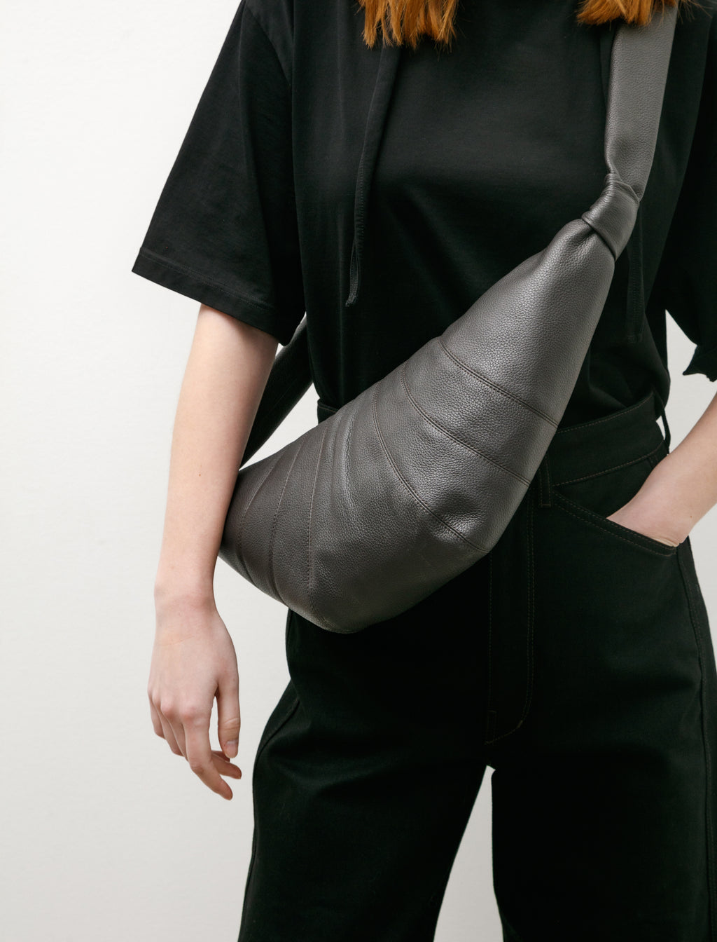 Dark Chocolate Medium Croissant Bag in Soft Nappa Leather | LEMAIRE