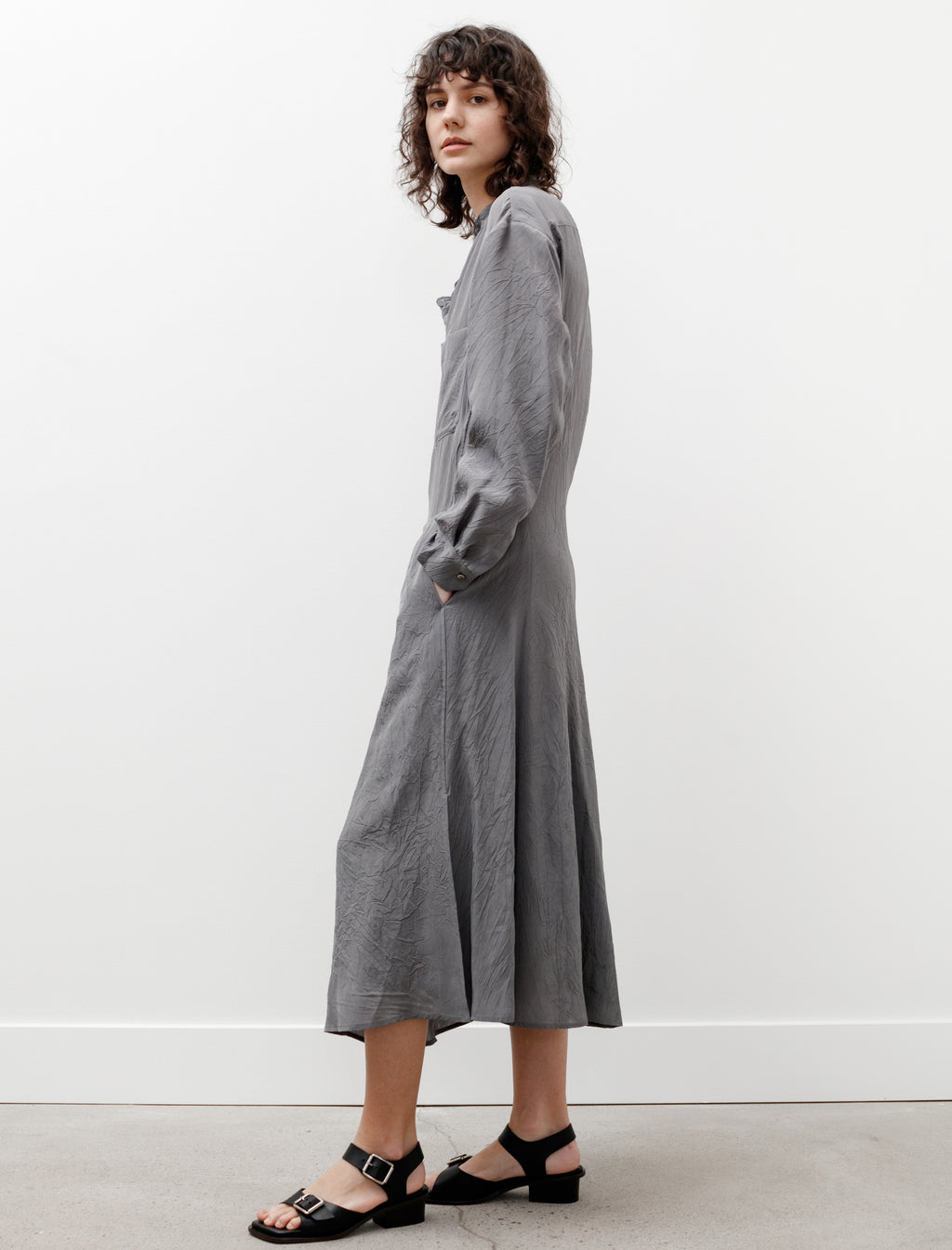 Gusset Collar Shirt Dress Aluminum