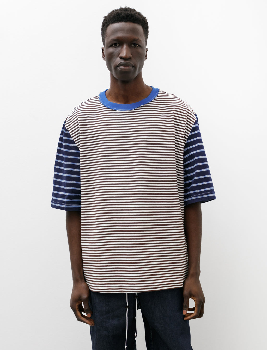 Panel Border Big Shirt Navy-4 - Tシャツ/カットソー(七分/長袖)