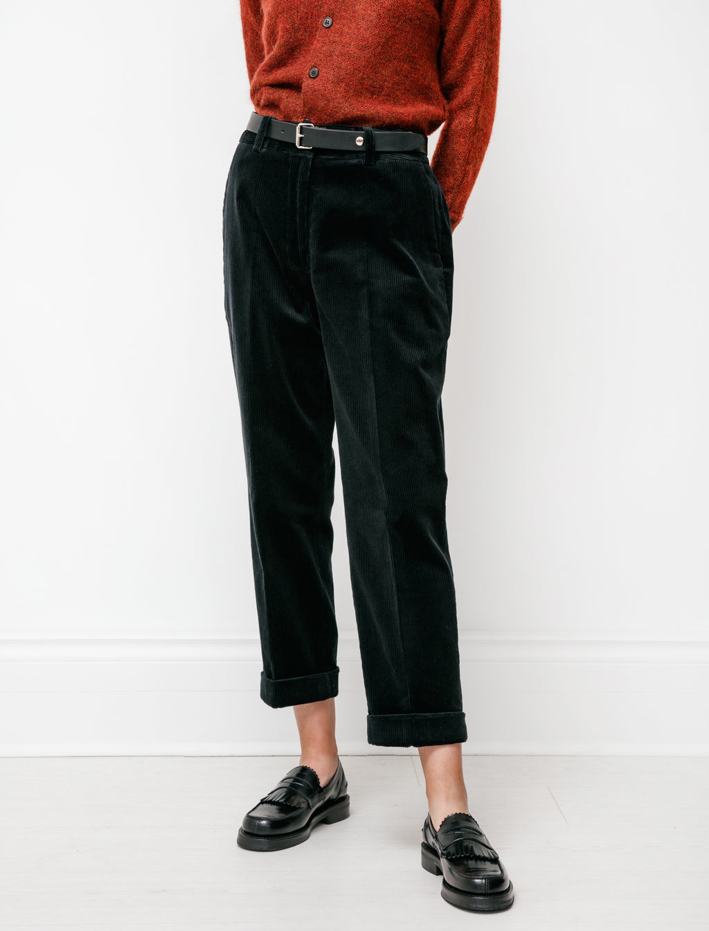 Westport Black Flat Front Corduroy Pant