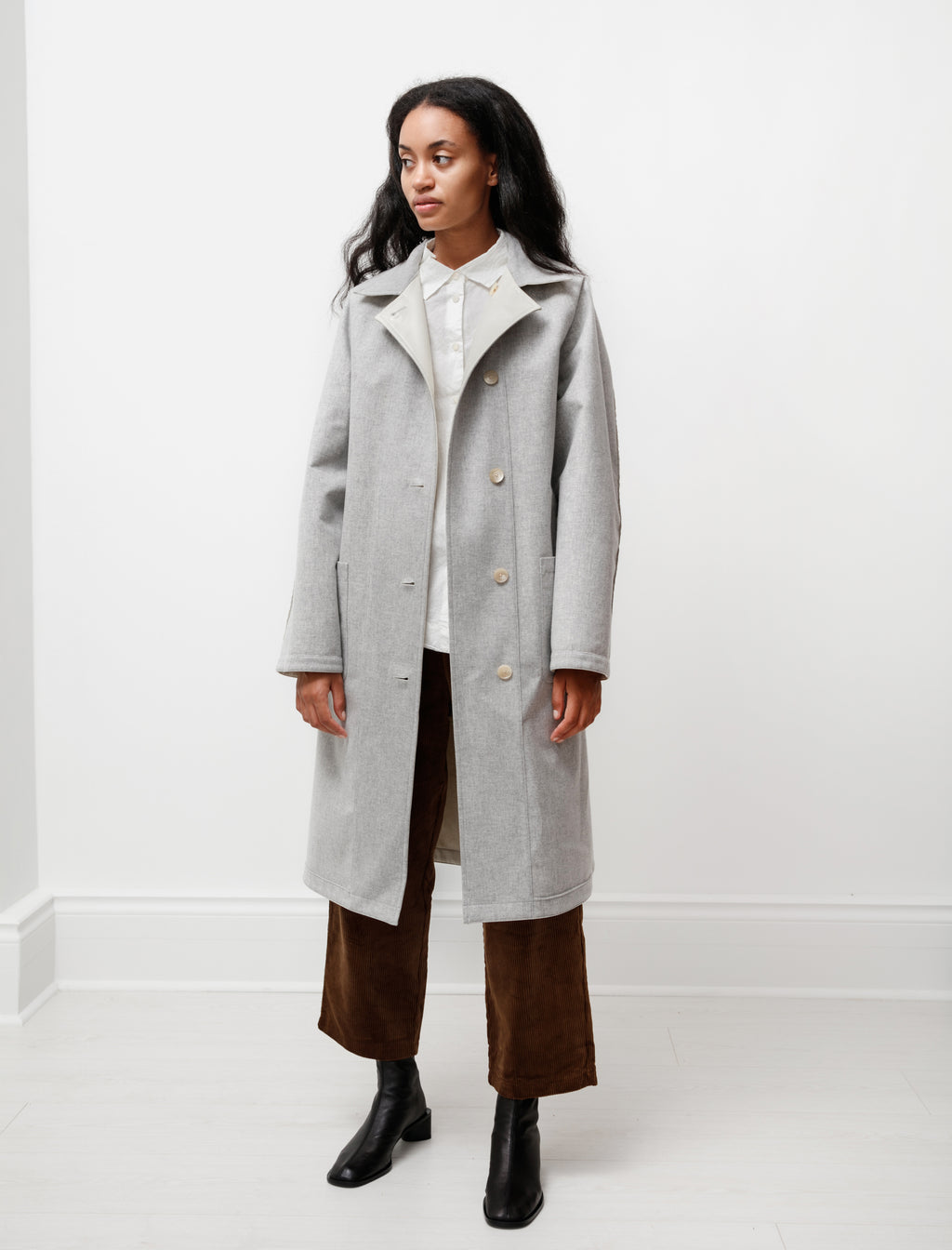Auralee Wool Cashmere Laminate Coat Ivory Top Gray – Neighbour