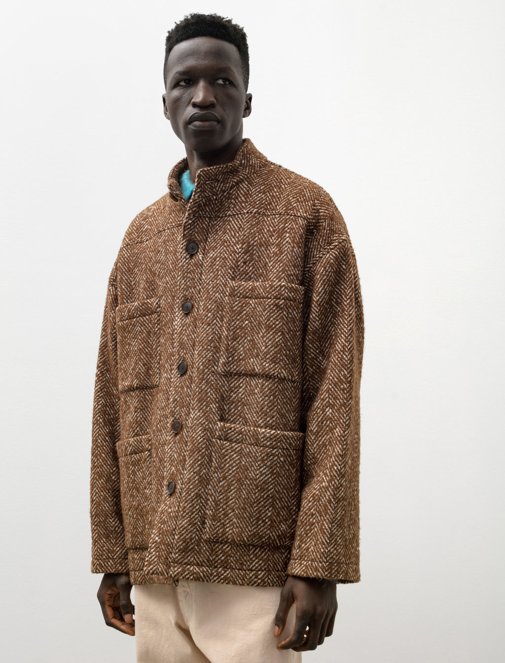 Wool Alpaca Herringbone Tweed Blouson