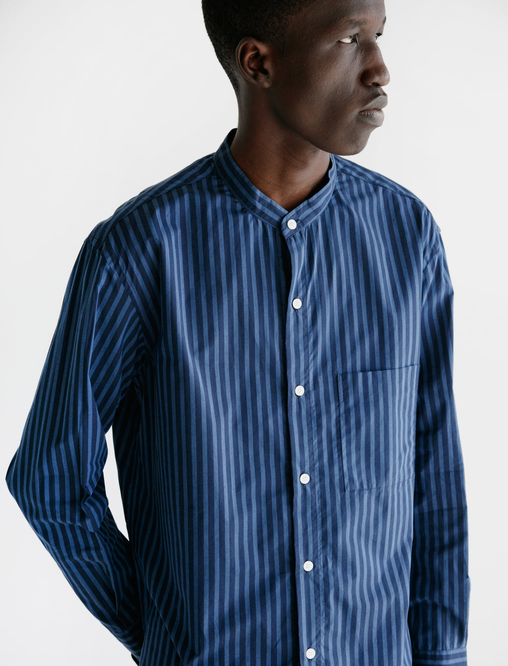 Mao Shirt II Blue Navy Stripes