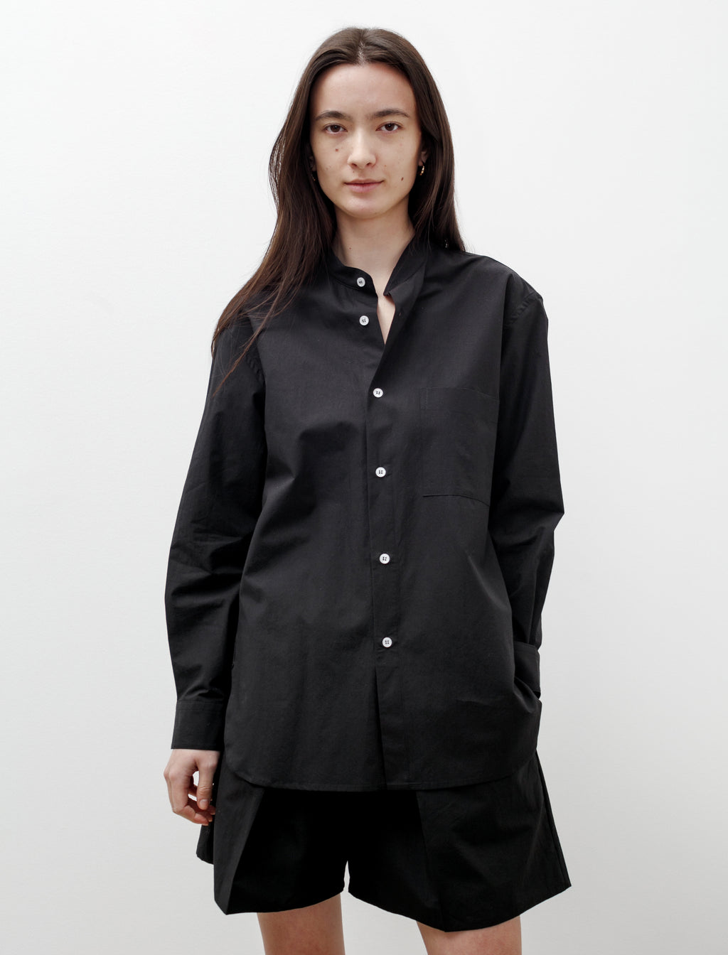 Cristaseya Oversized Mao Collar Shirt Black – Neighbour