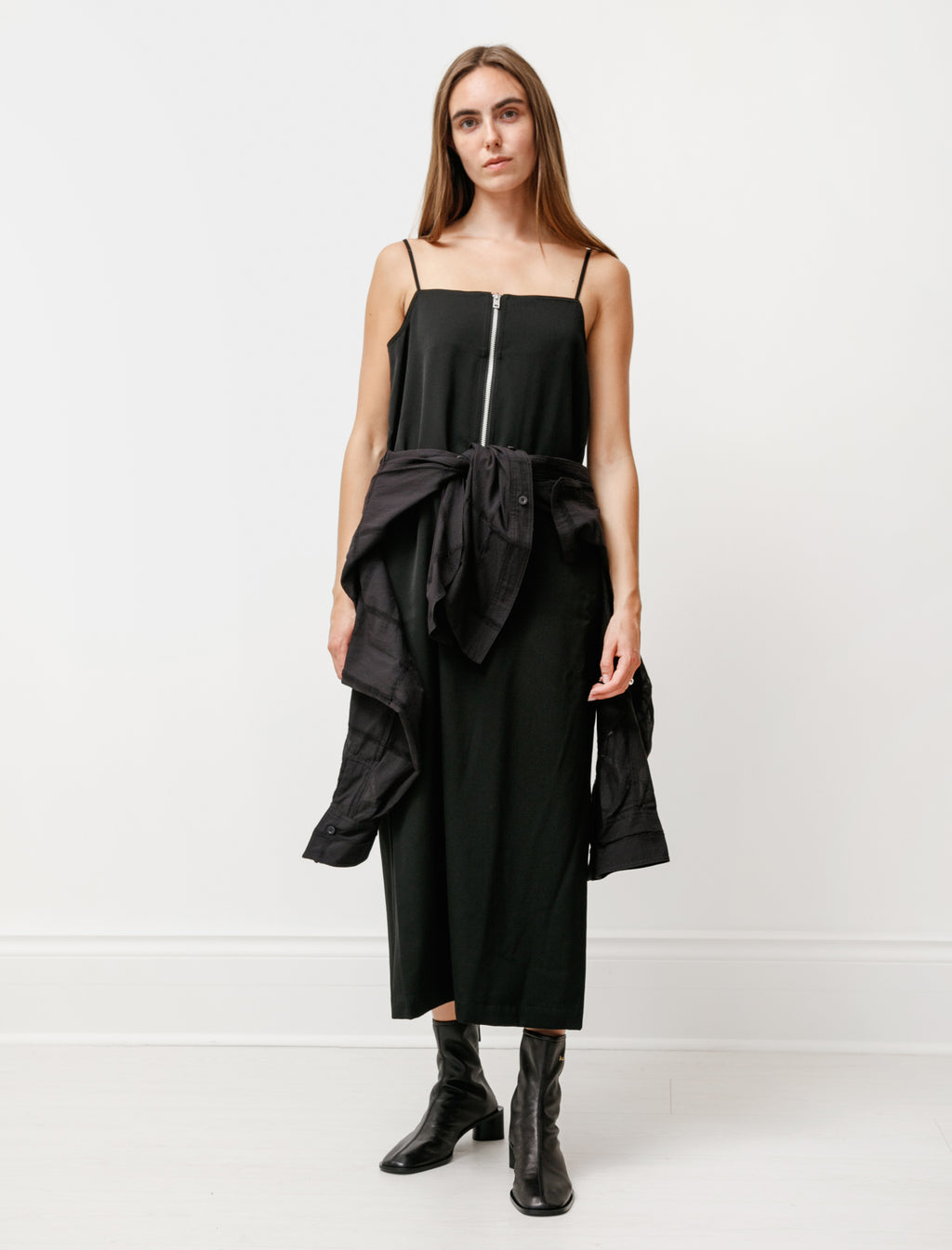 Layered Camisole Zip Dress Black