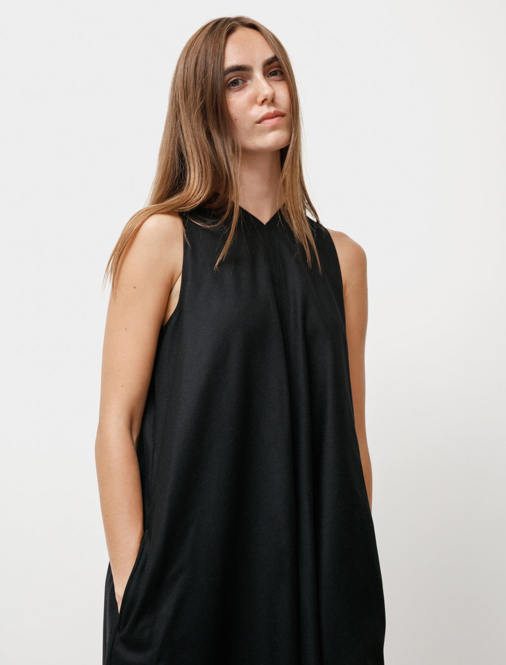 Asymmetrical Pressed Wool Dress Black