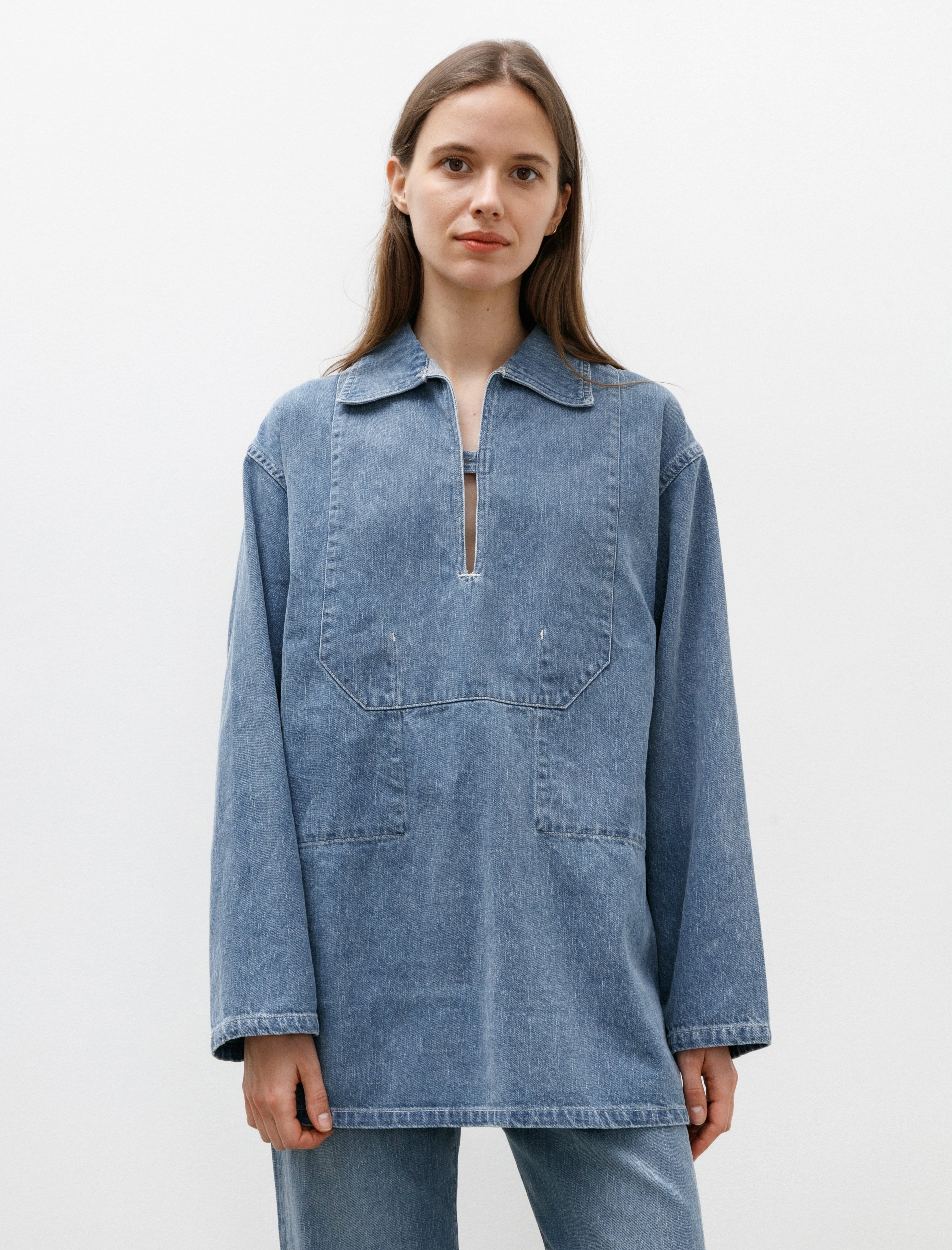 Auralee Selvedge Faded Light Denim Shirt