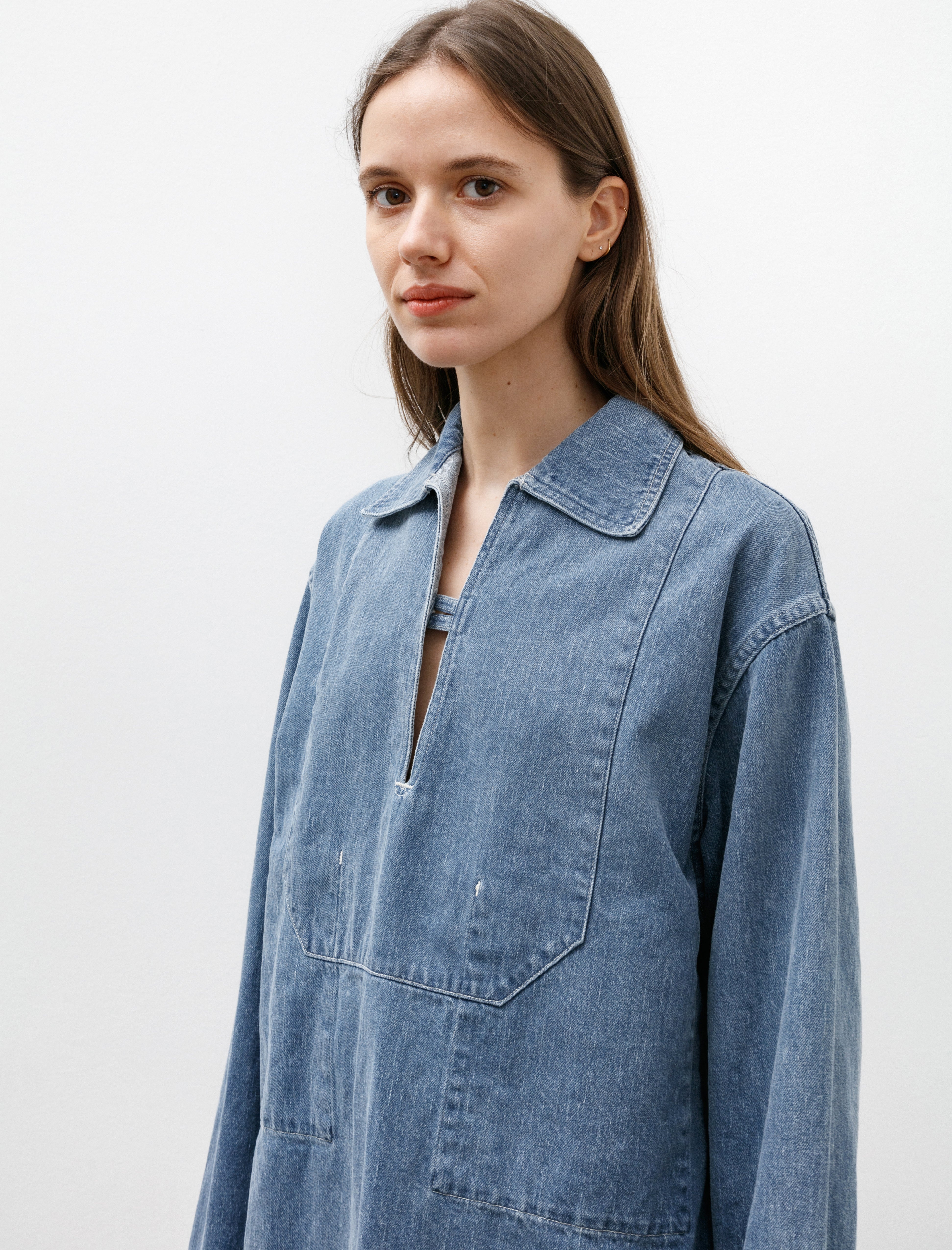 Auralee Selvedge Faded Light Denim Shirt