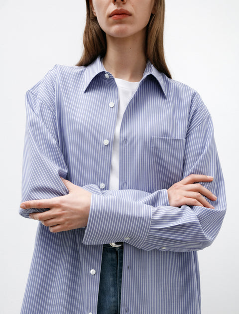 Auralee Super Fine Wool Stripe Shirt Sax Blue