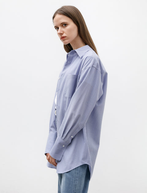 Auralee Super Fine Wool Stripe Shirt Sax Blue