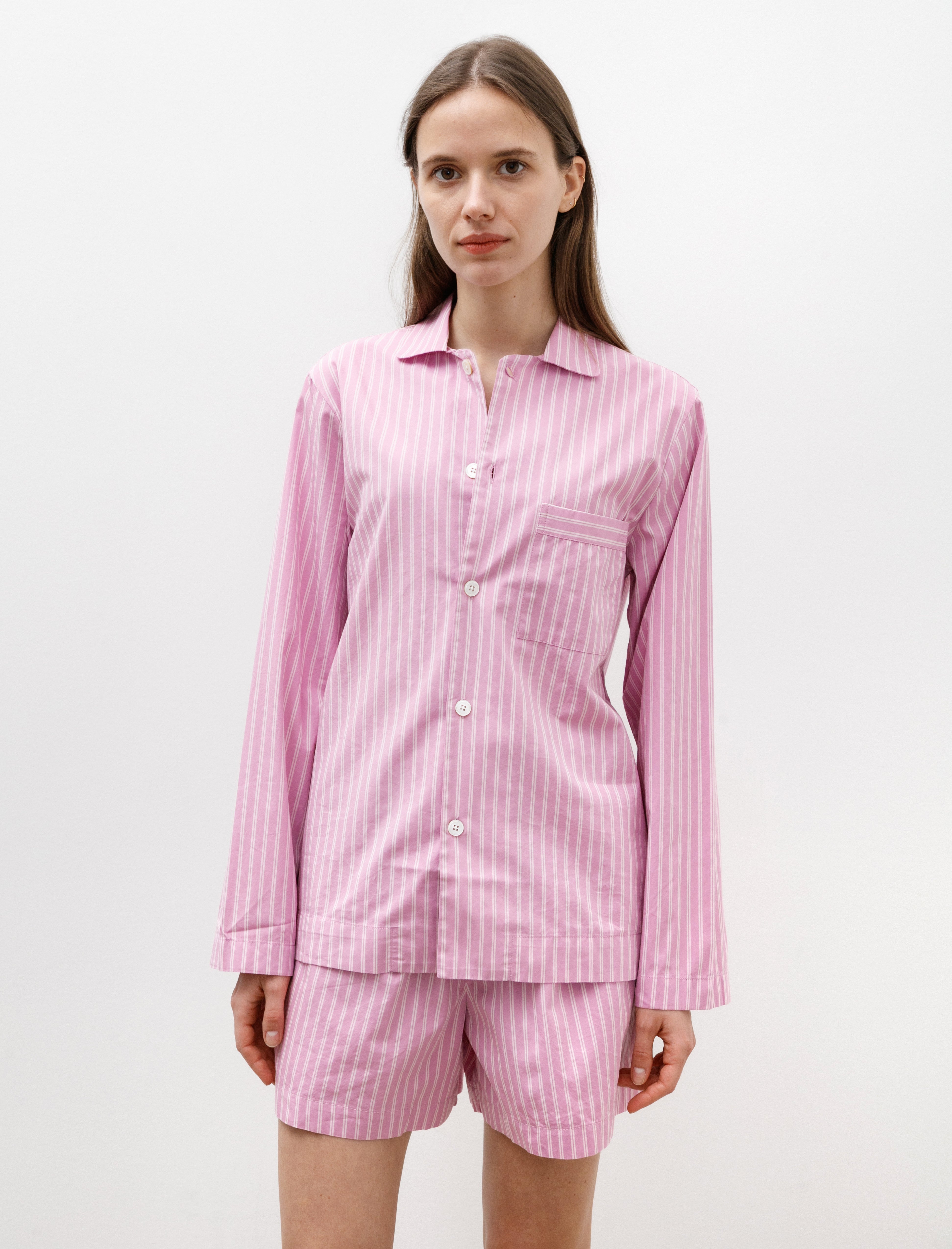 Tekla Poplin Pyjama Shirt Purple Pink Stripes