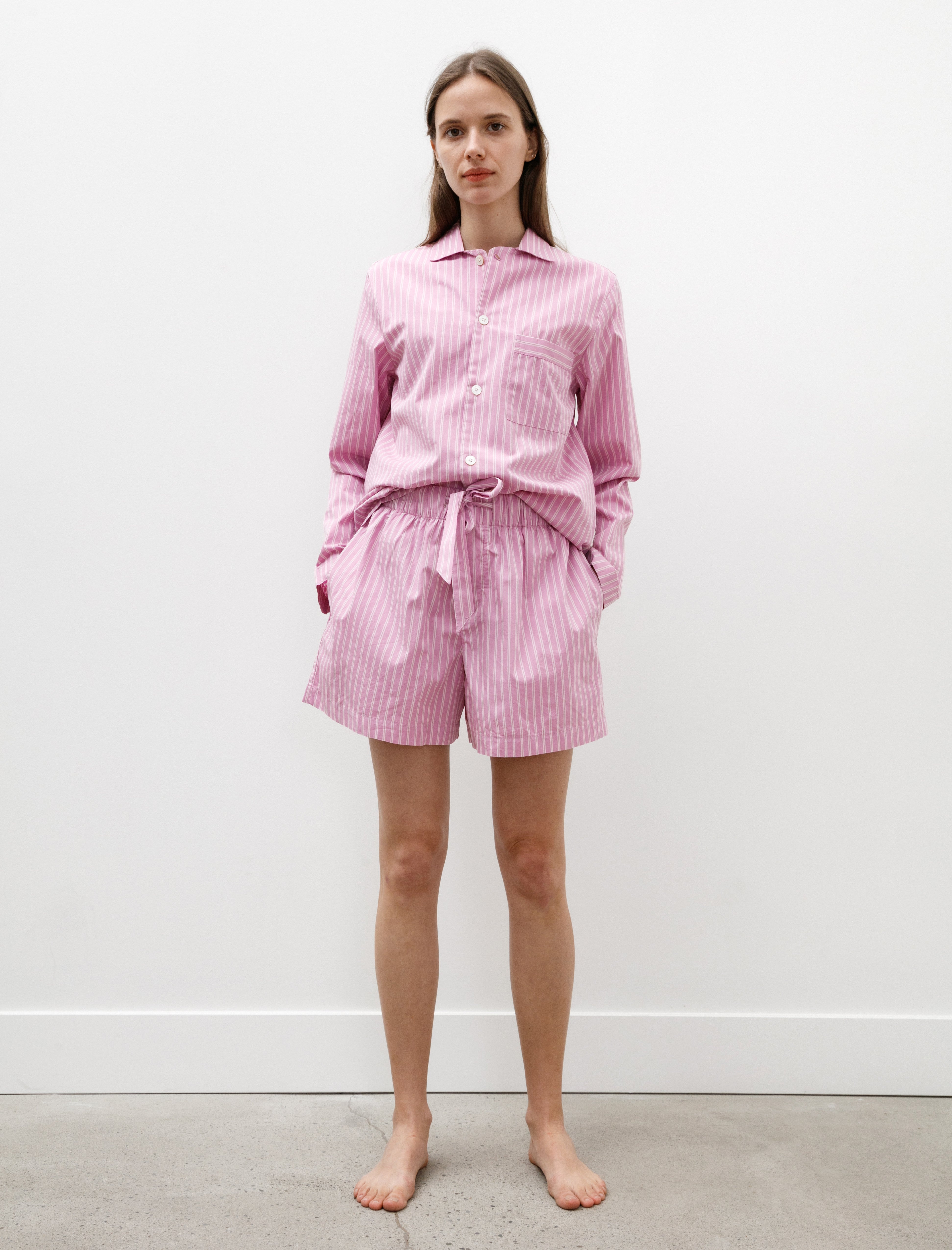 Tekla Poplin Shorts Purple Pink Stripes