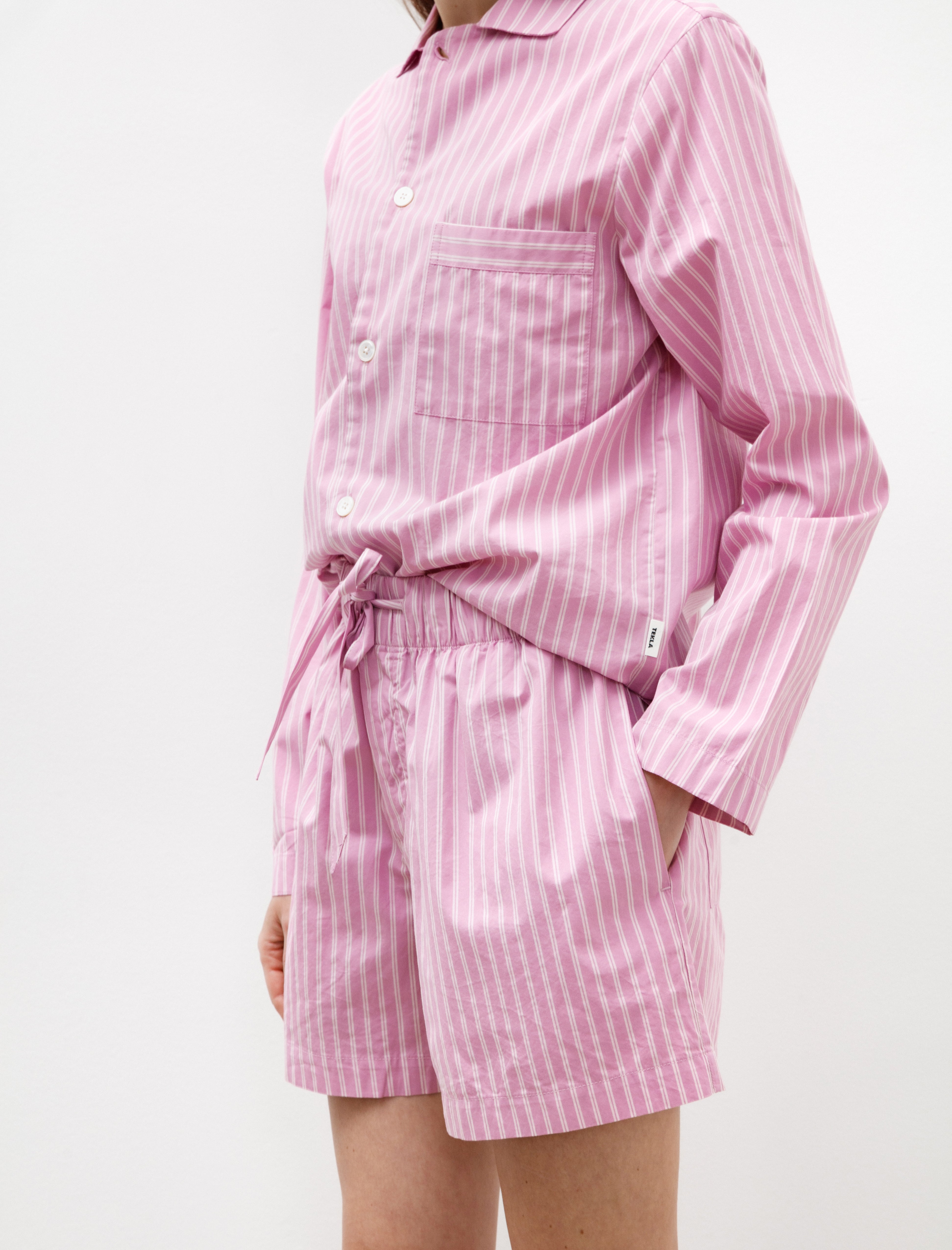 Tekla Poplin Shorts Purple Pink Stripes