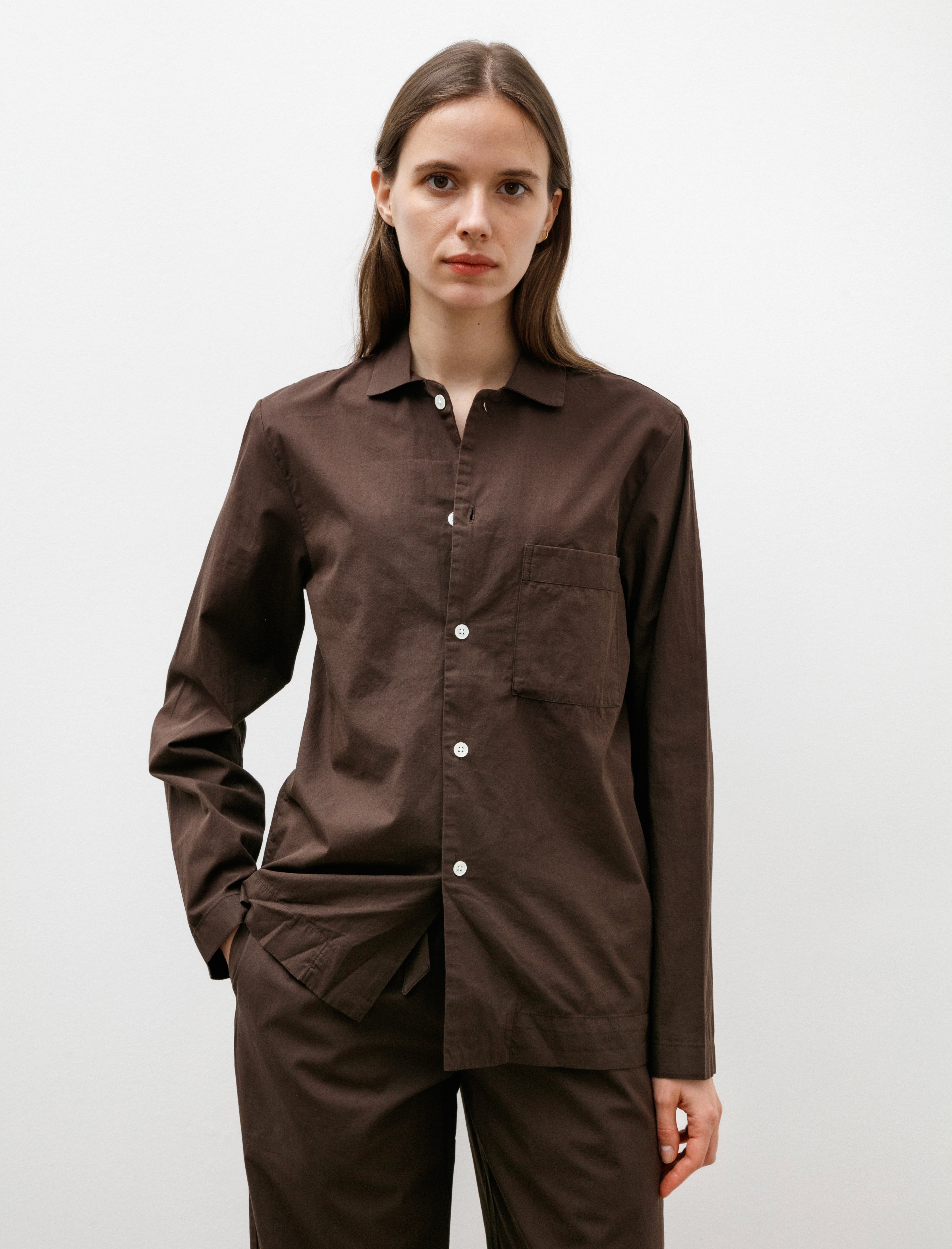 Tekla Poplin Pyjama Shirt Coffee