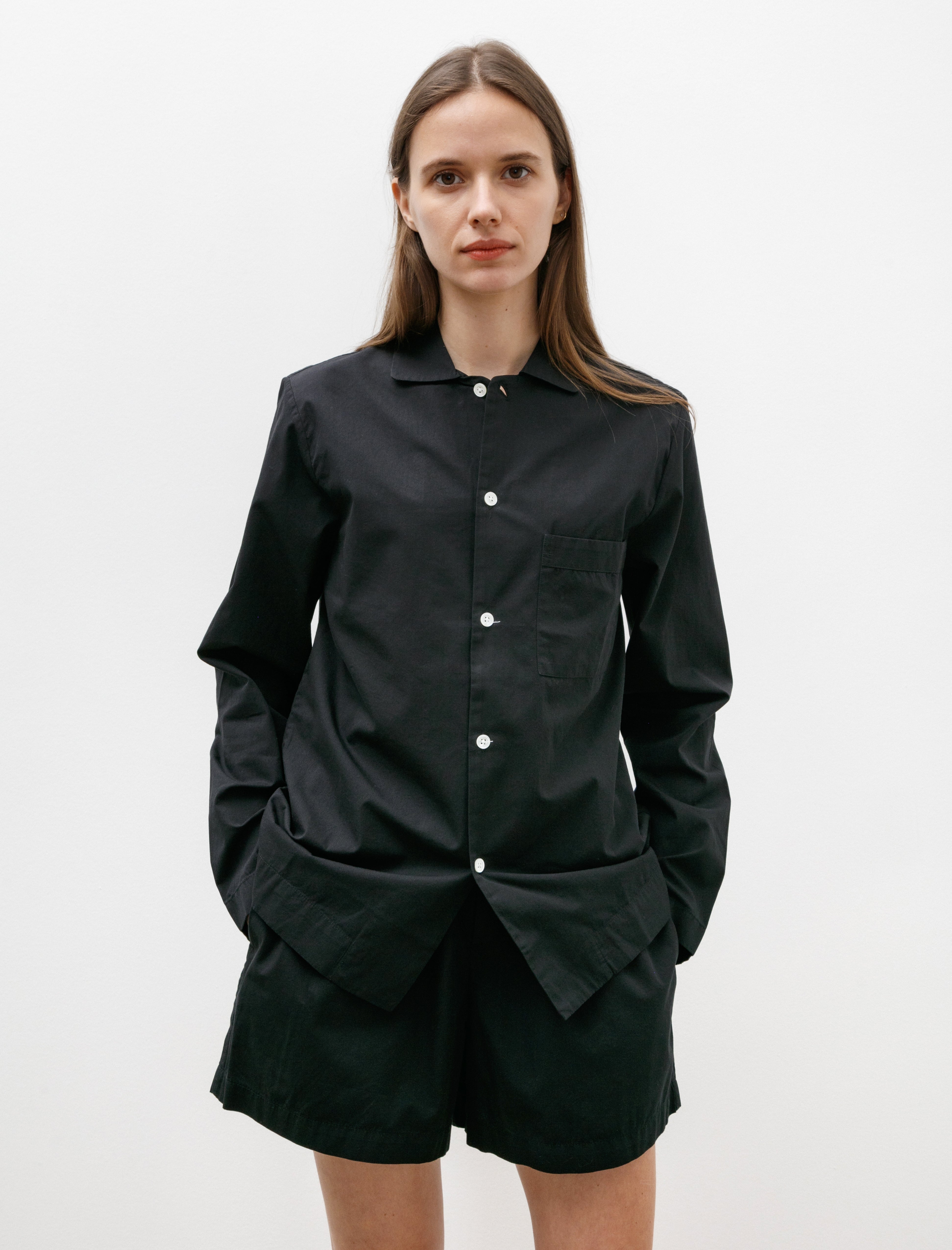 Tekla Poplin Pyjamas Shirt All Black