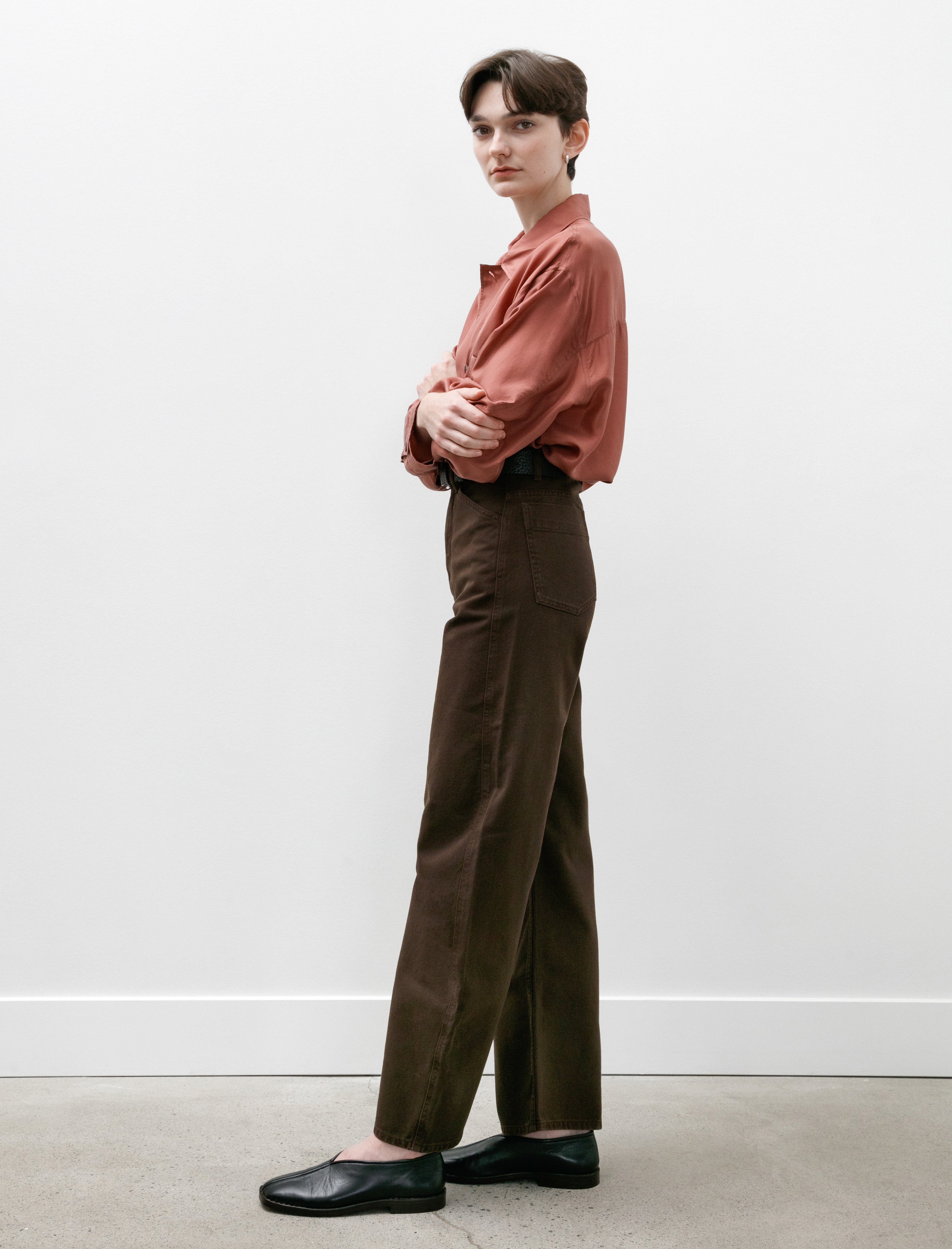 Lemaire High Waisted Curved Pants Espresso