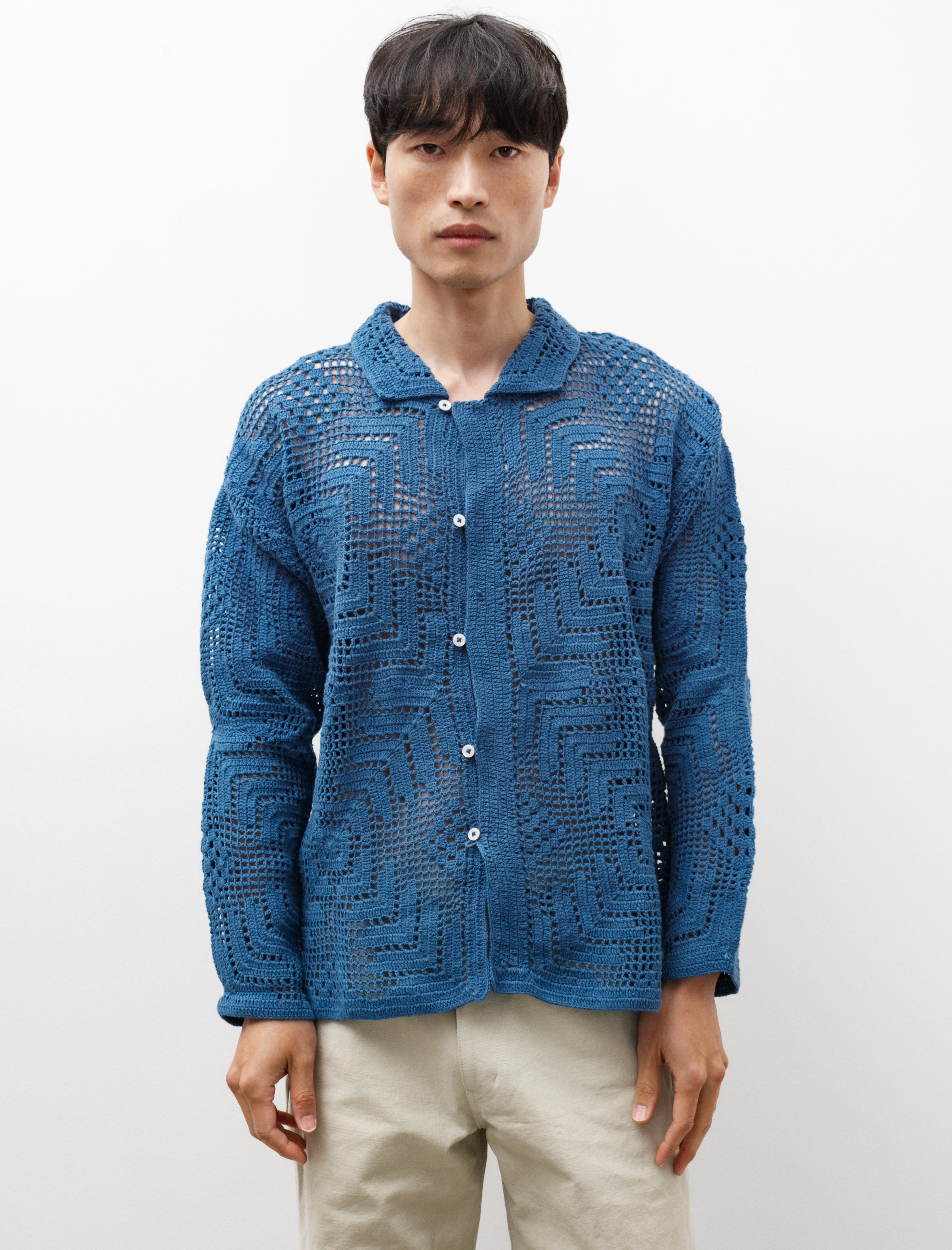 Bode Overdyed Crochet Shirt Petrol