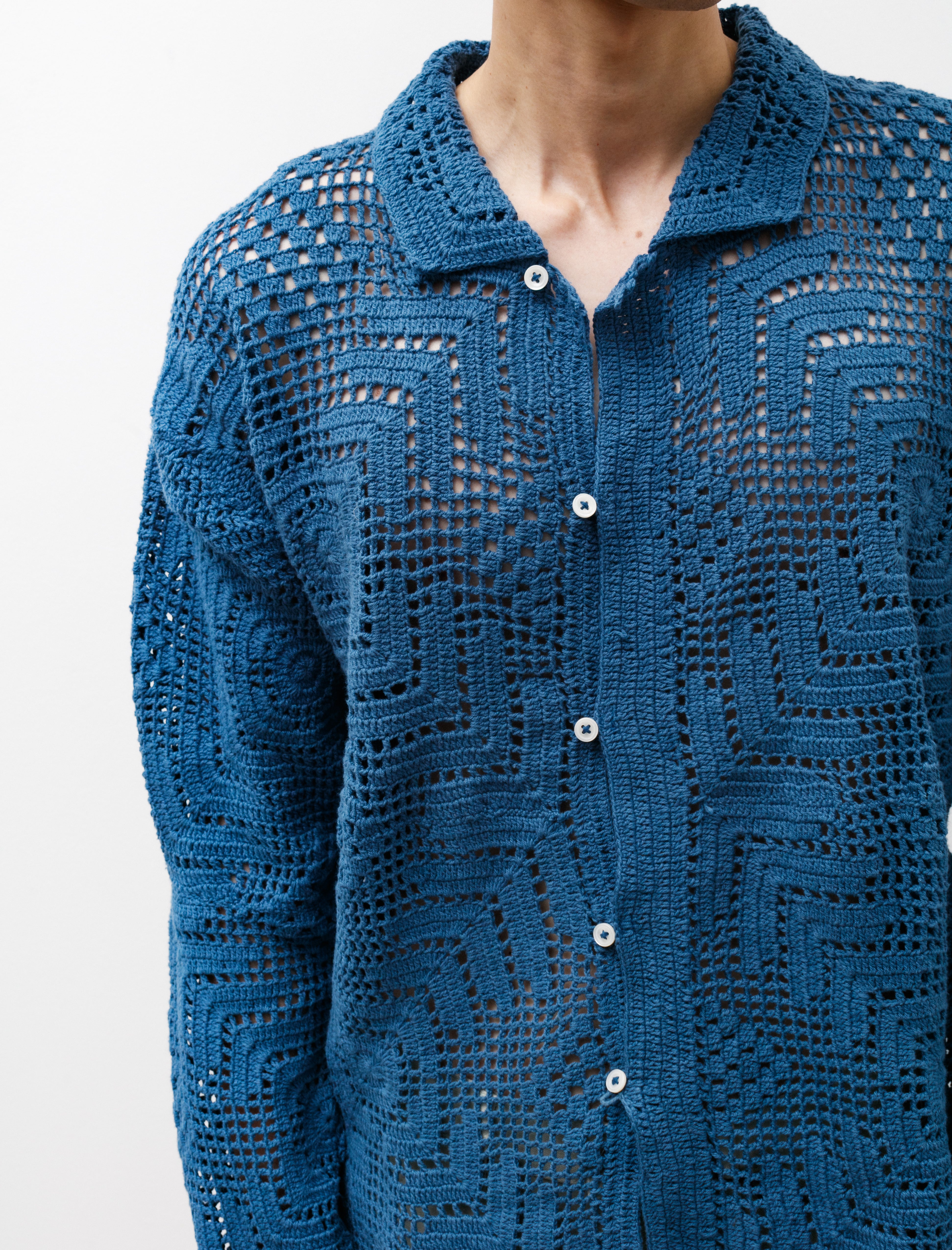 Bode Overdyed Crochet Shirt Petrol