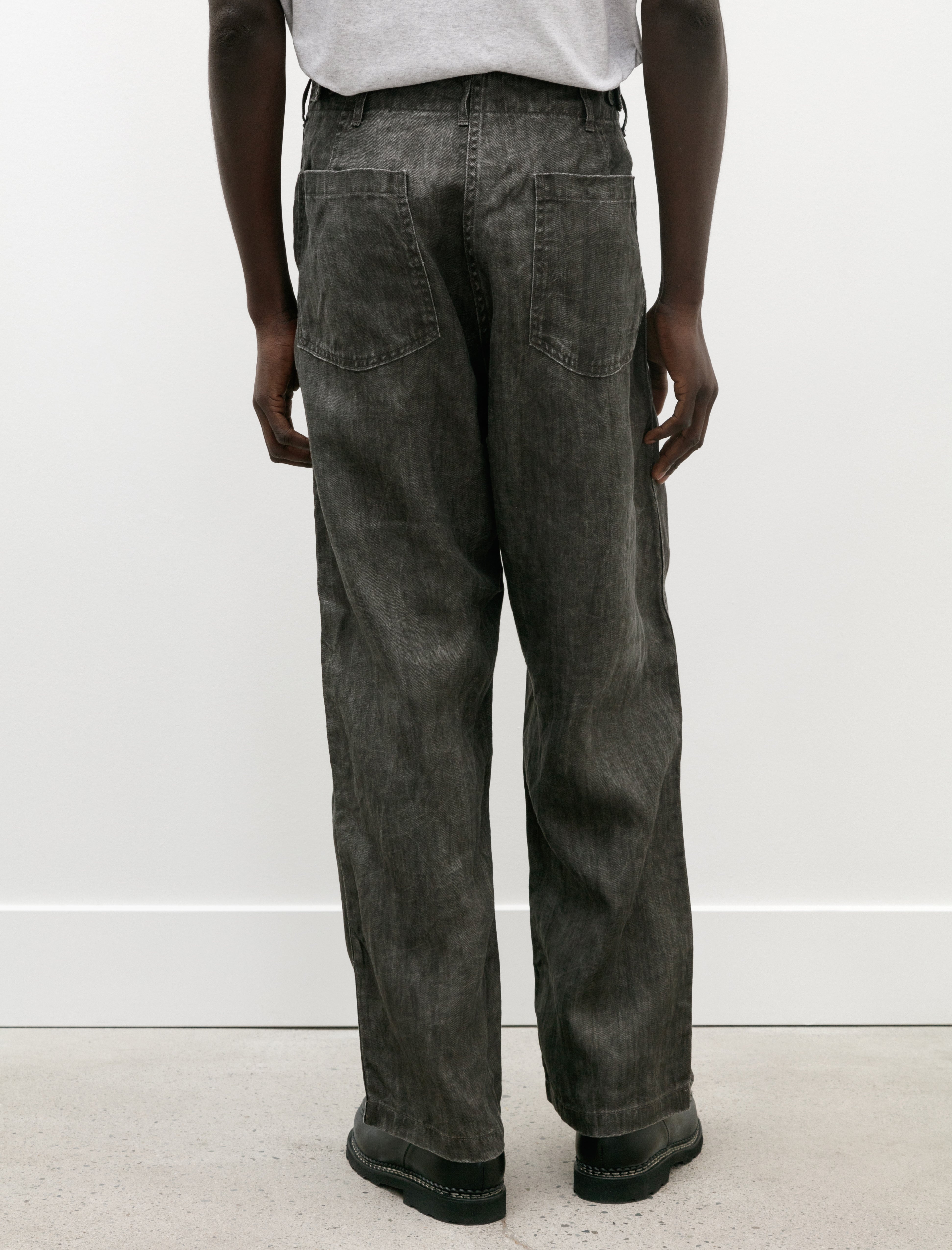 orSlow Sumi Dyed Linen Summer Fatigue Pants Charcoal