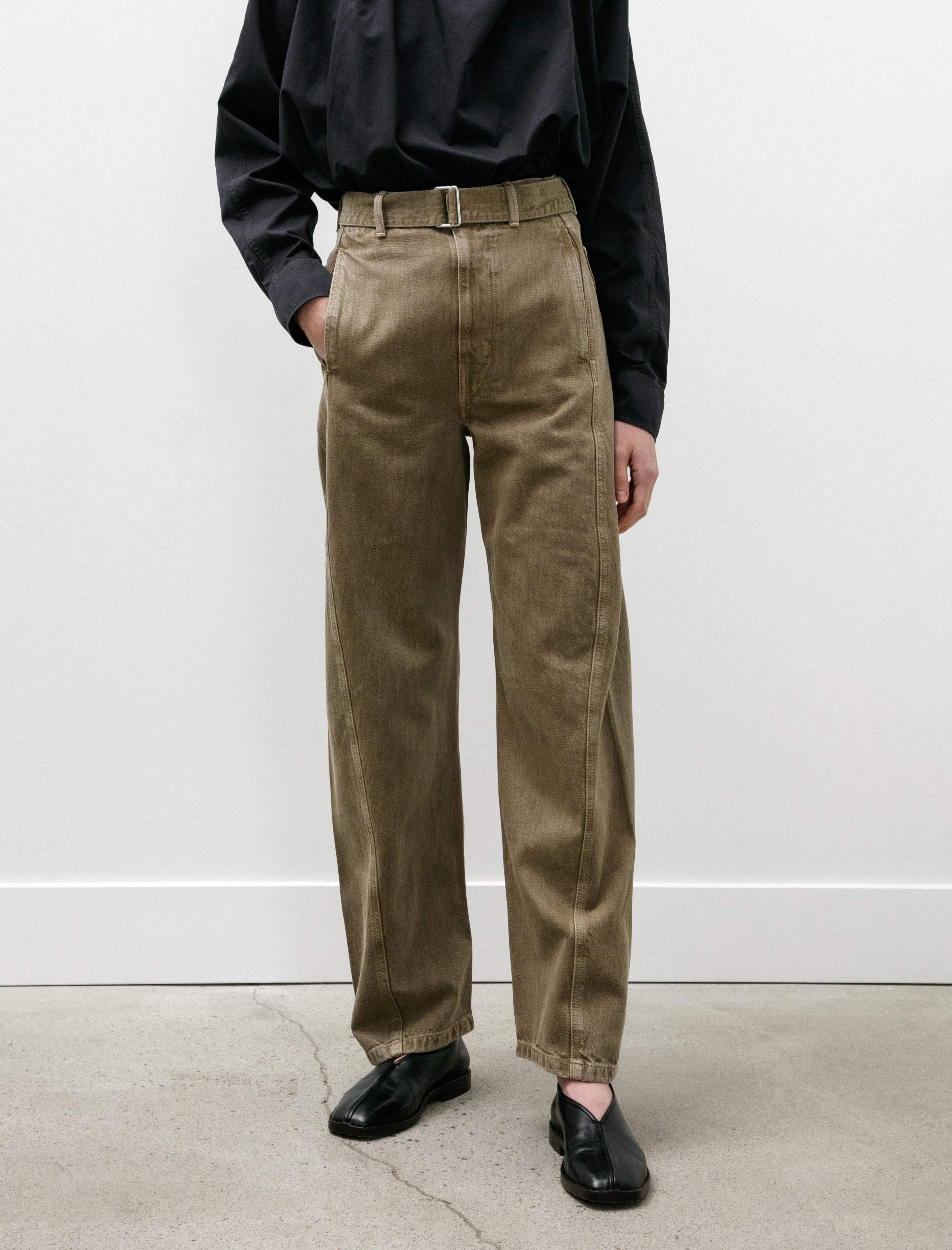 Lemaire Twisted Belted Pants Denim Snow Olive