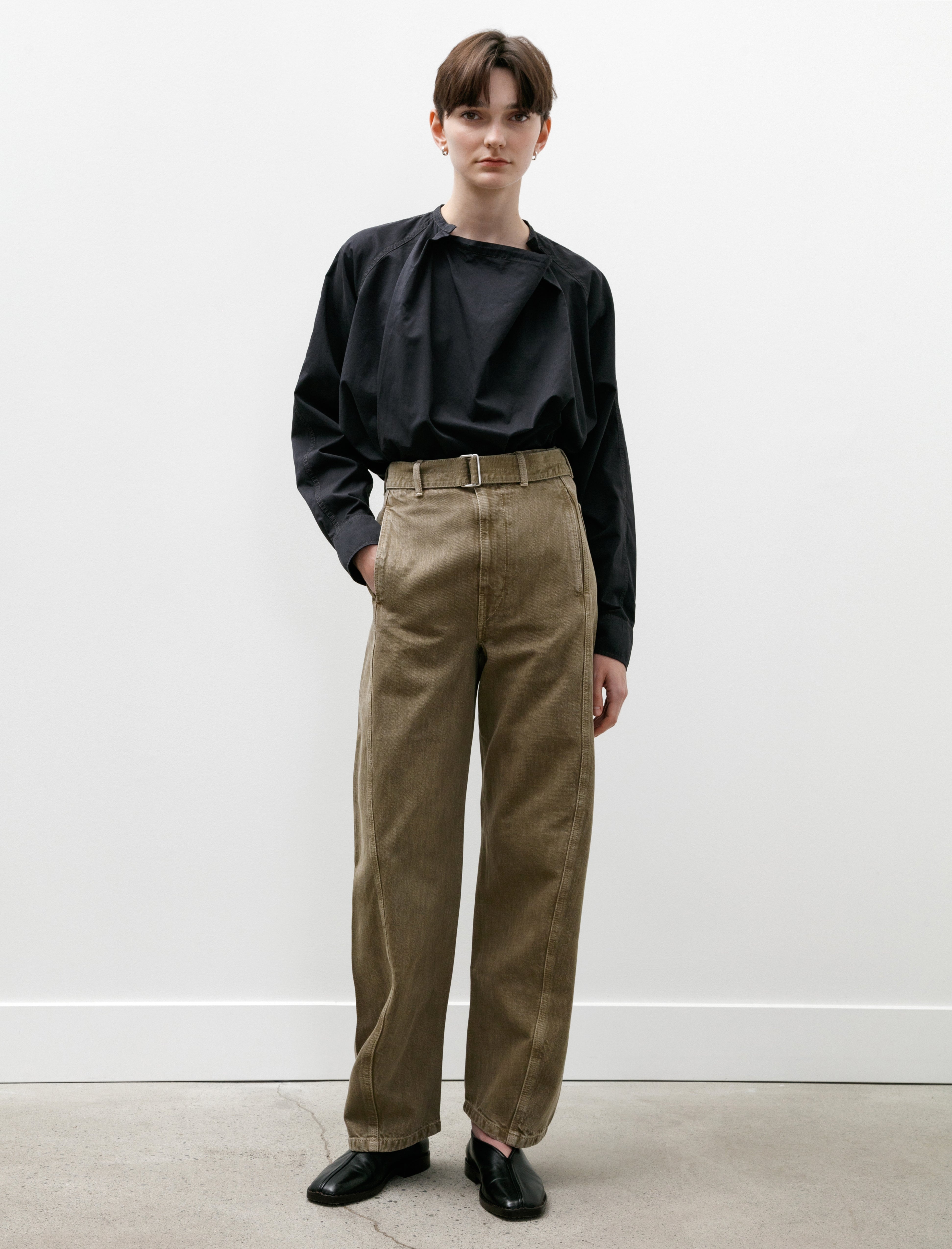 Lemaire Twisted Belted Pants Denim Snow Olive