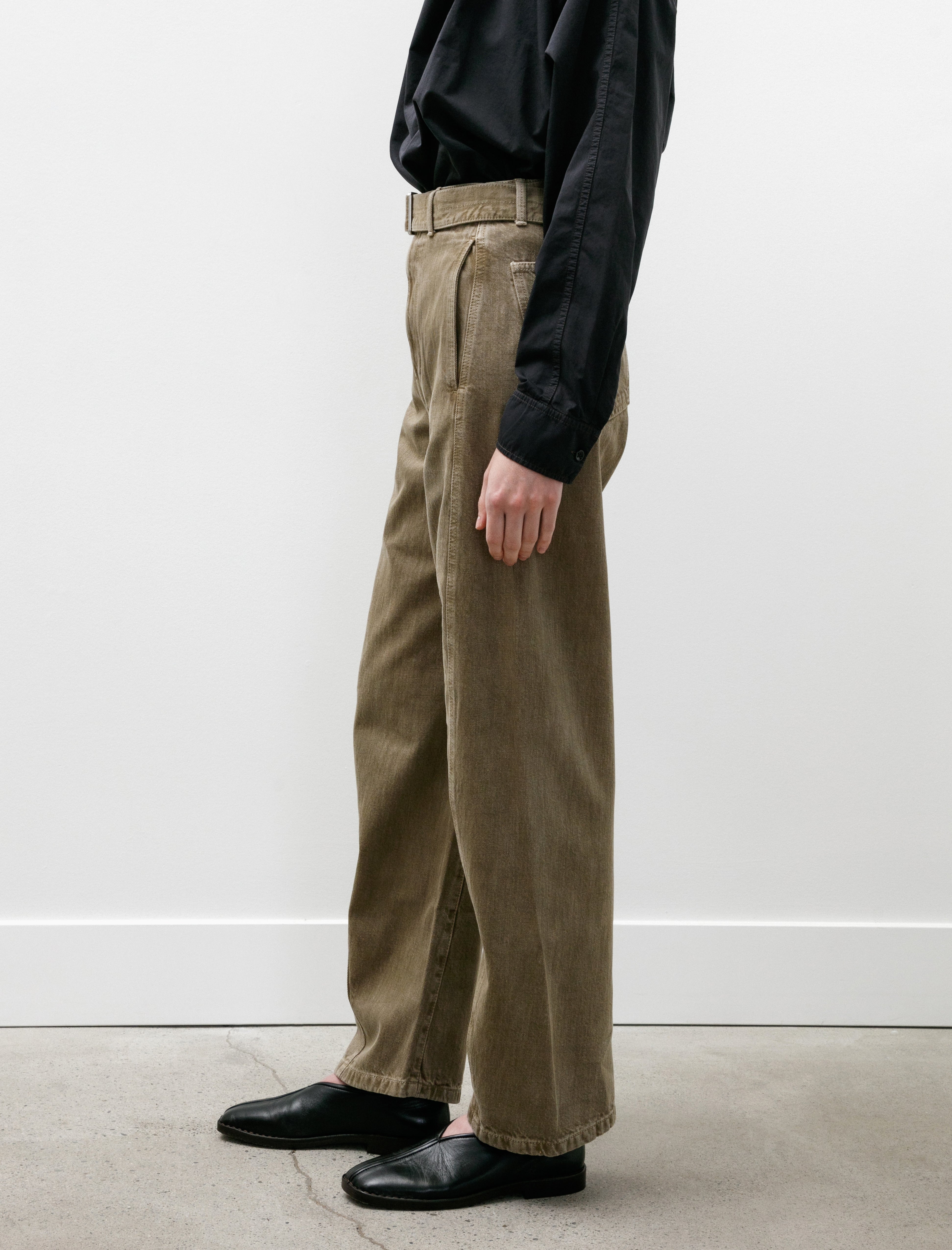 Lemaire Twisted Belted Pants Denim Snow Olive