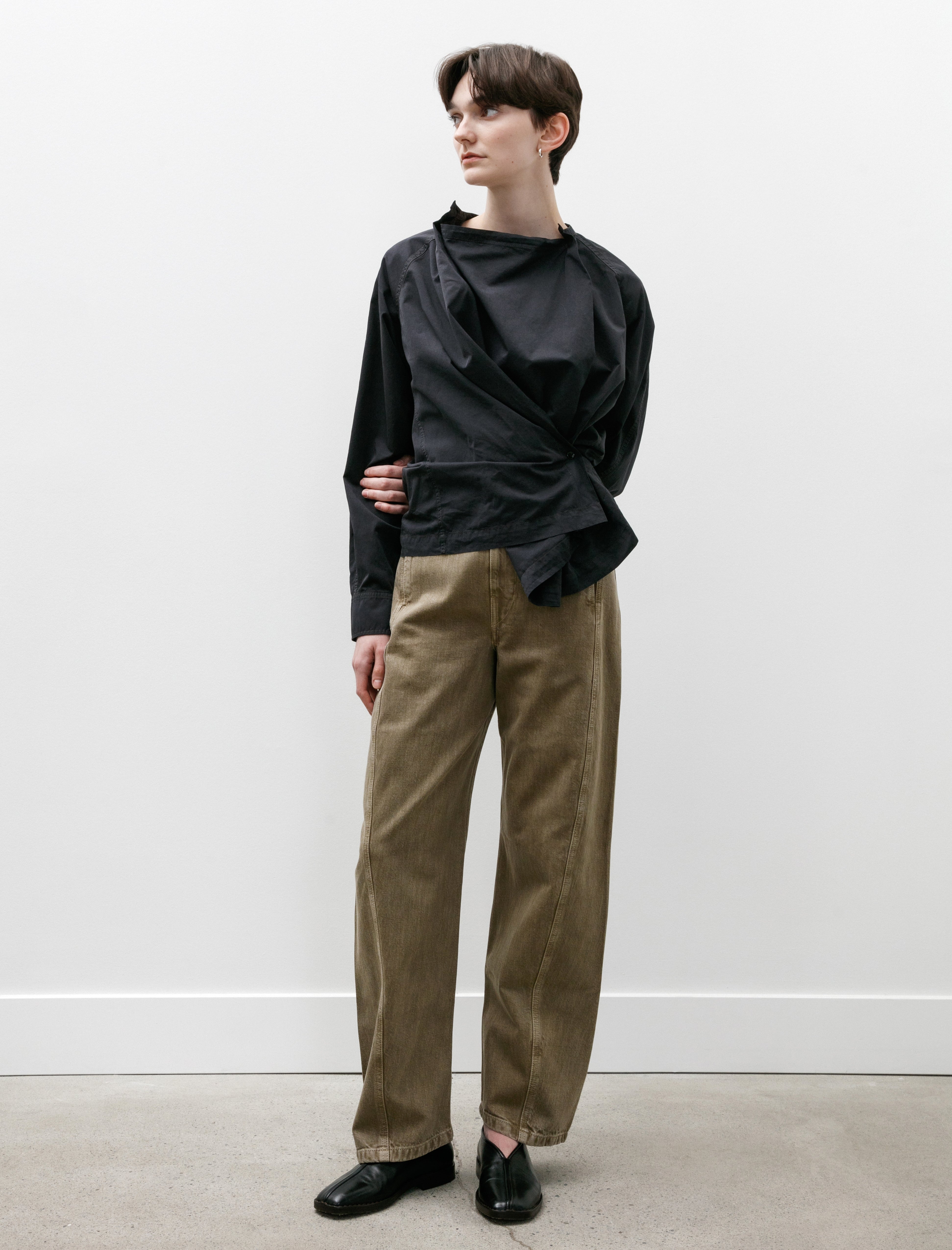 Lemaire Twisted Belted Pants Denim Snow Olive