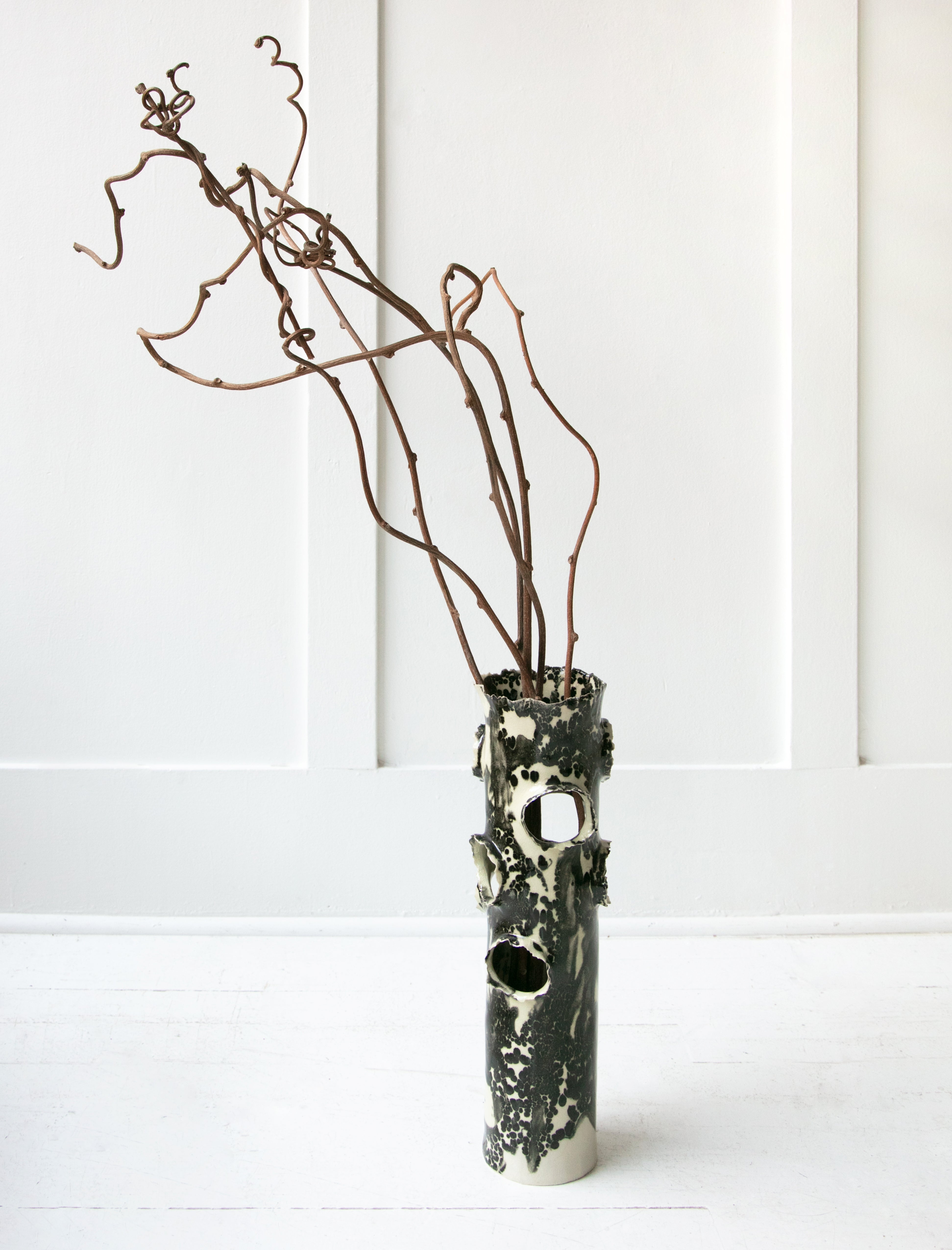 Nathalee Paolinelli Tall Roosting Vase Cream w/ Black Terrazzo 