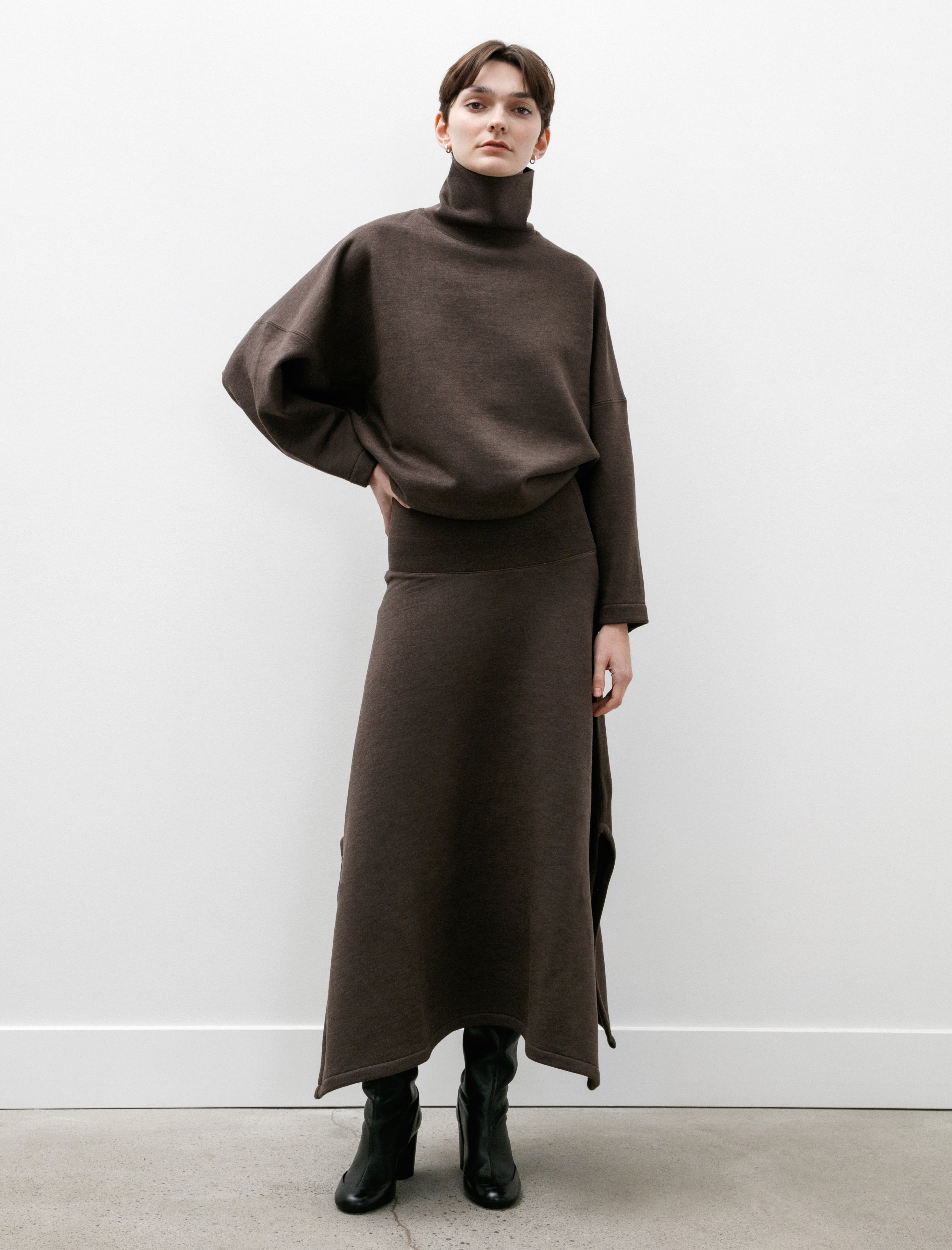 Lemaire Mid Length Skirt Dark Brown Mélange