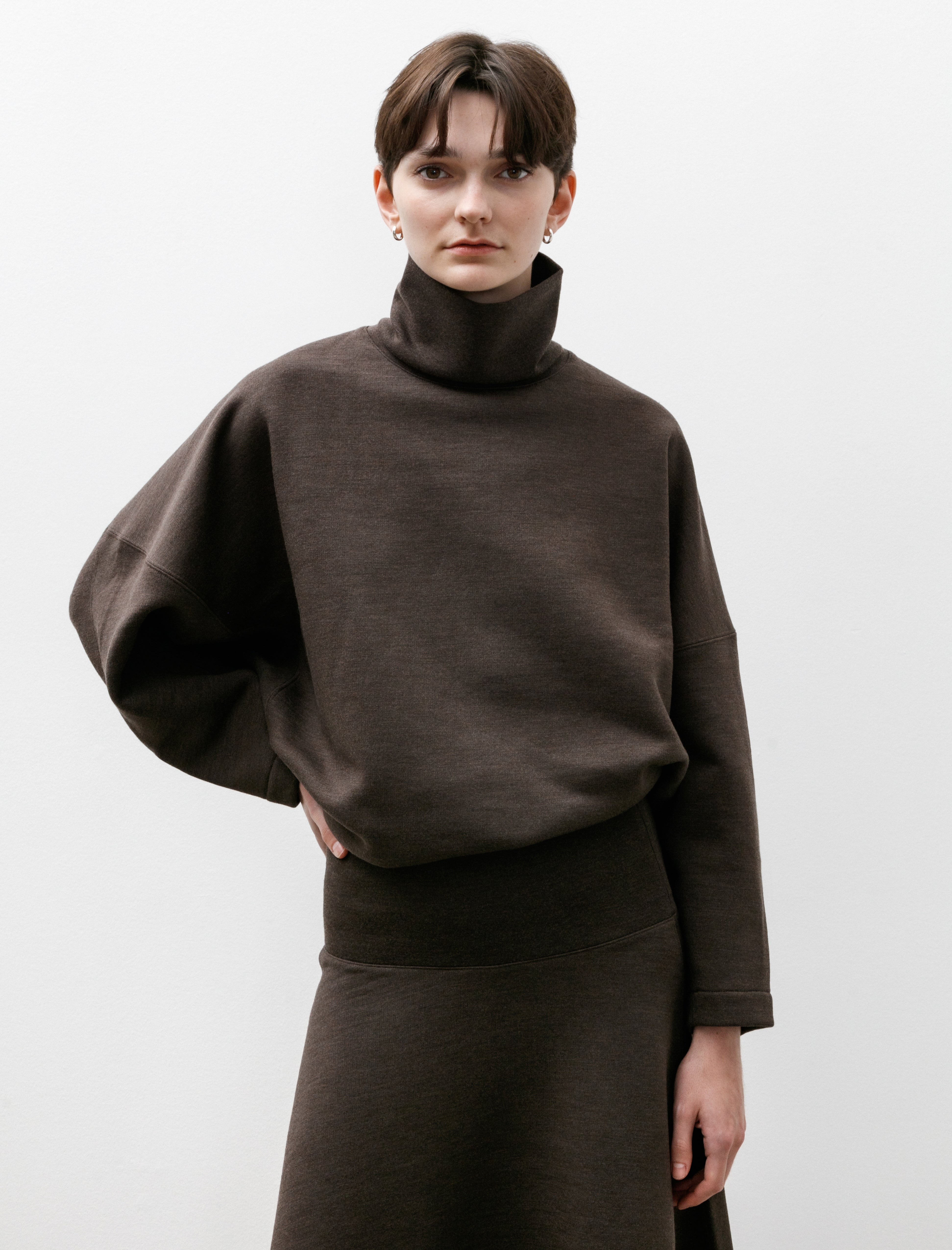 Lemaire High Neck Sweatshirt Dark Brown Mélange