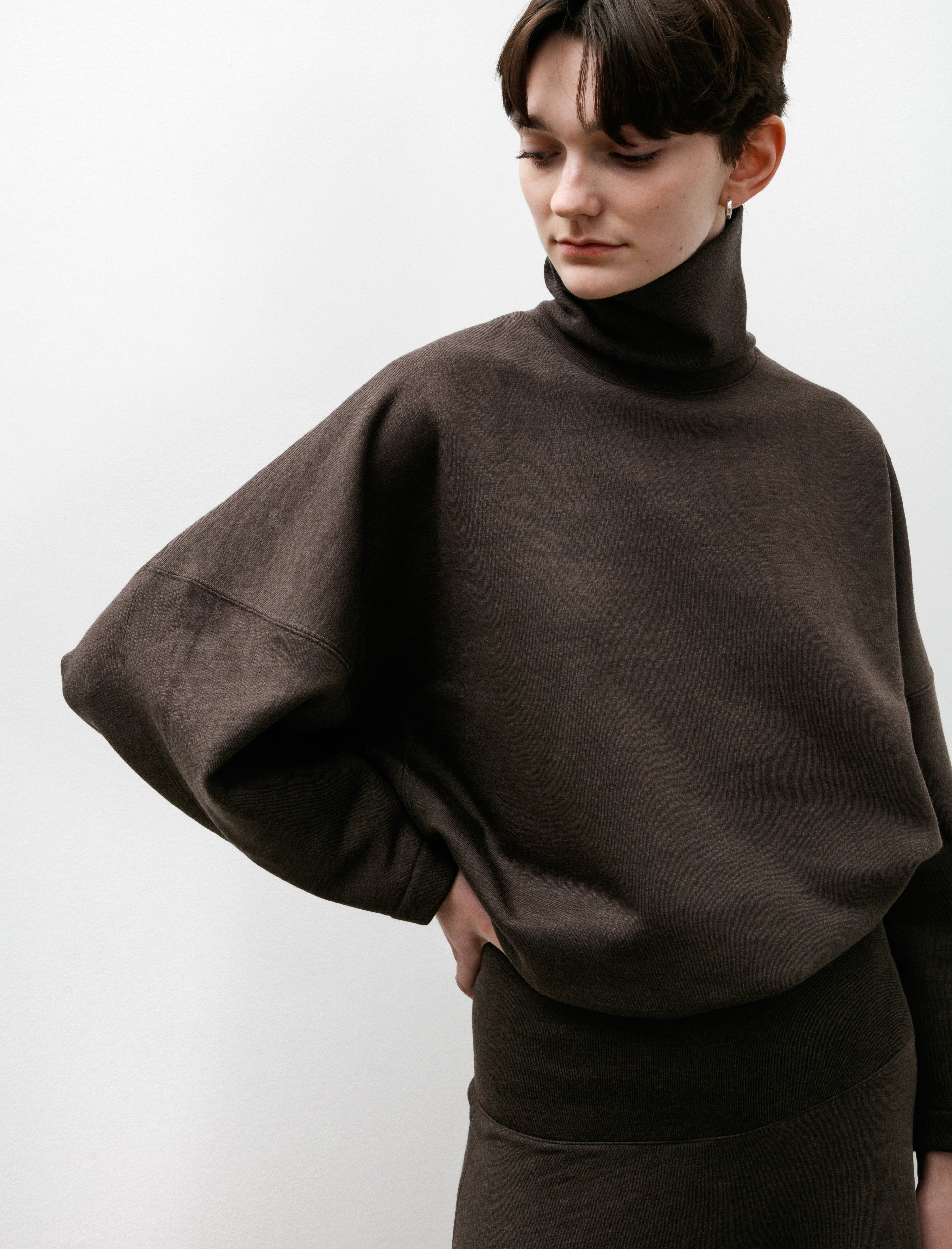 Lemaire High Neck Sweatshirt Dark Brown Mélange