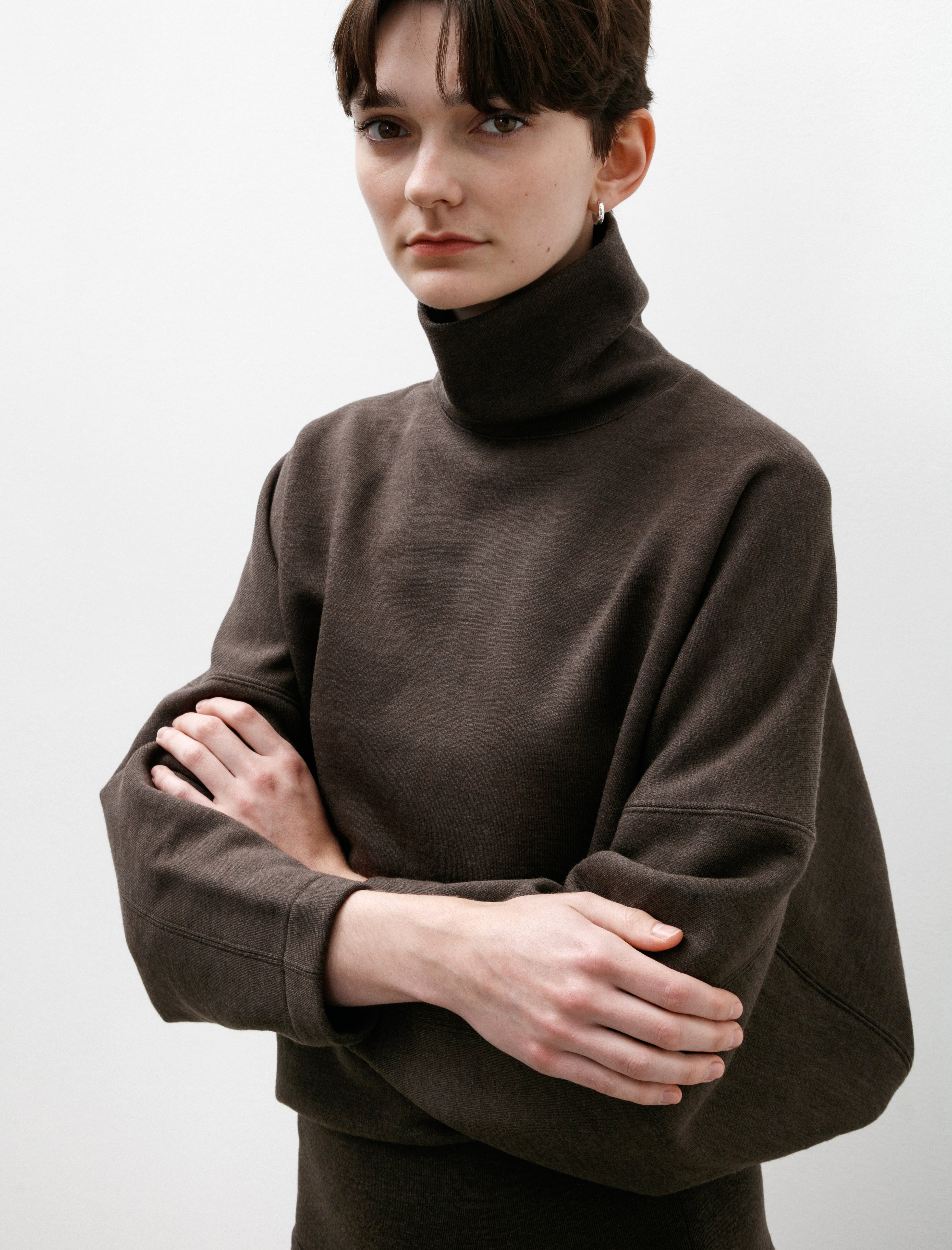 Lemaire High Neck Sweatshirt Dark Brown Mélange