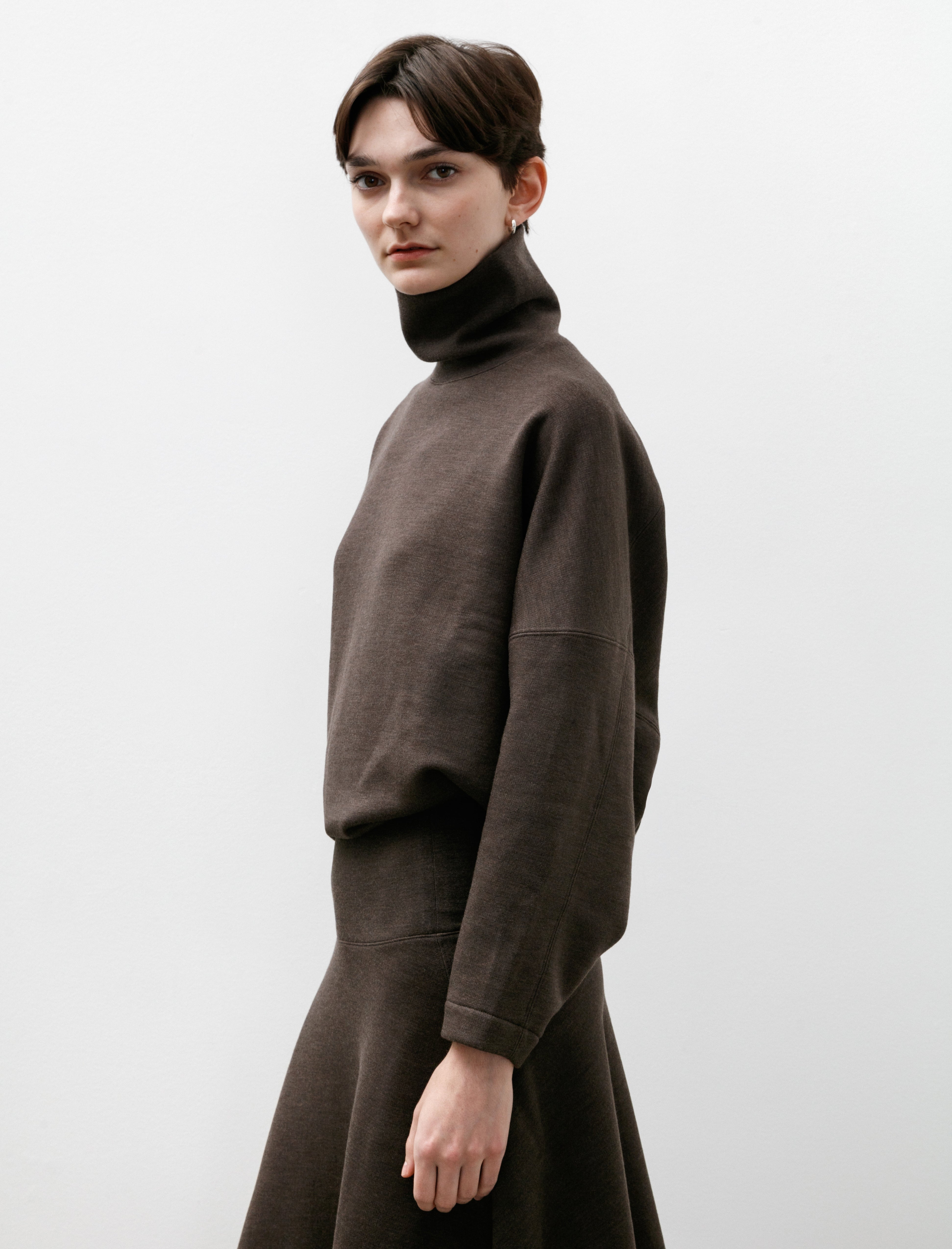 Lemaire High Neck Sweatshirt Dark Brown Mélange