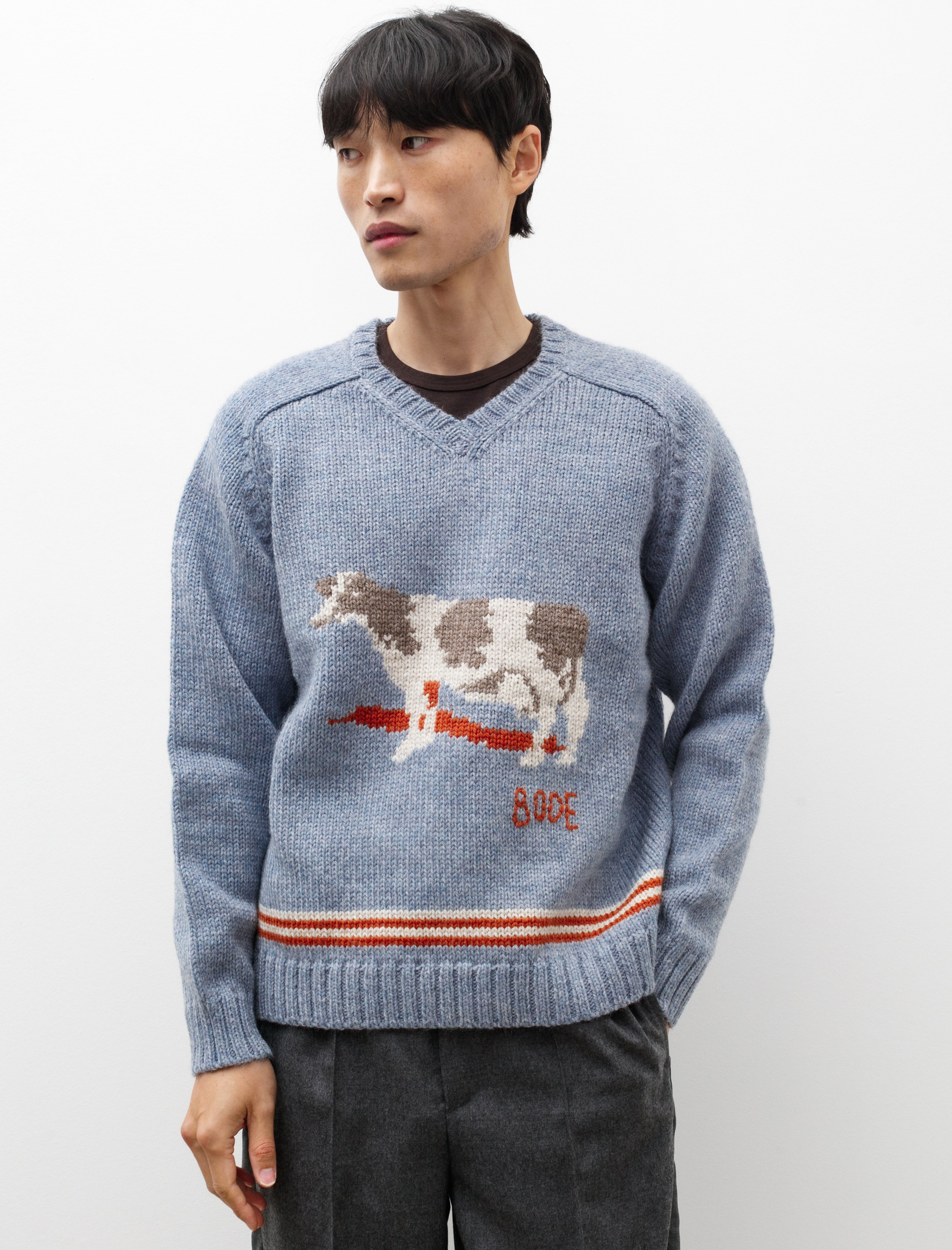 Bode Cattle Sweater Blue