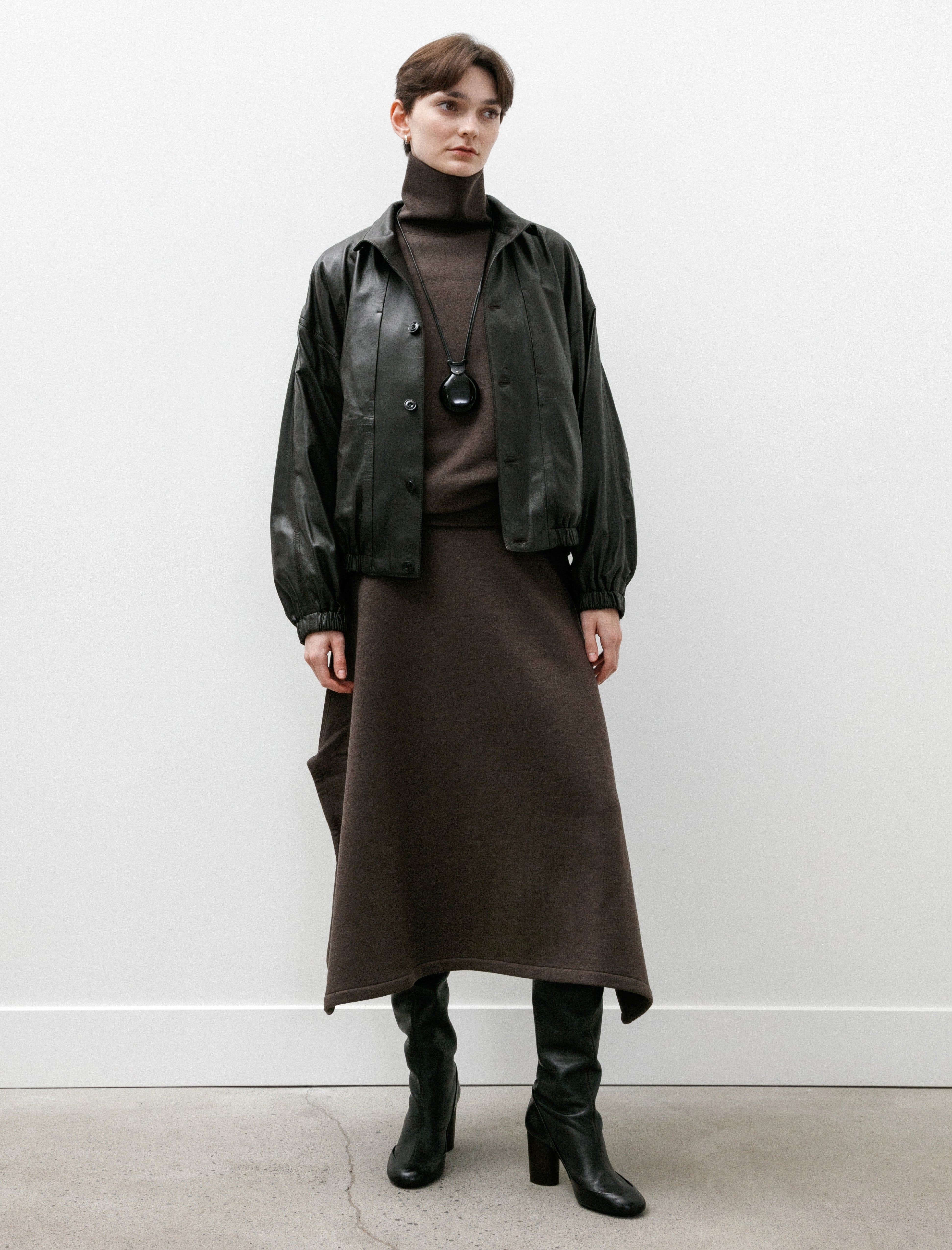 Lemaire Stand Collar Leather Blouson Dark Espresso