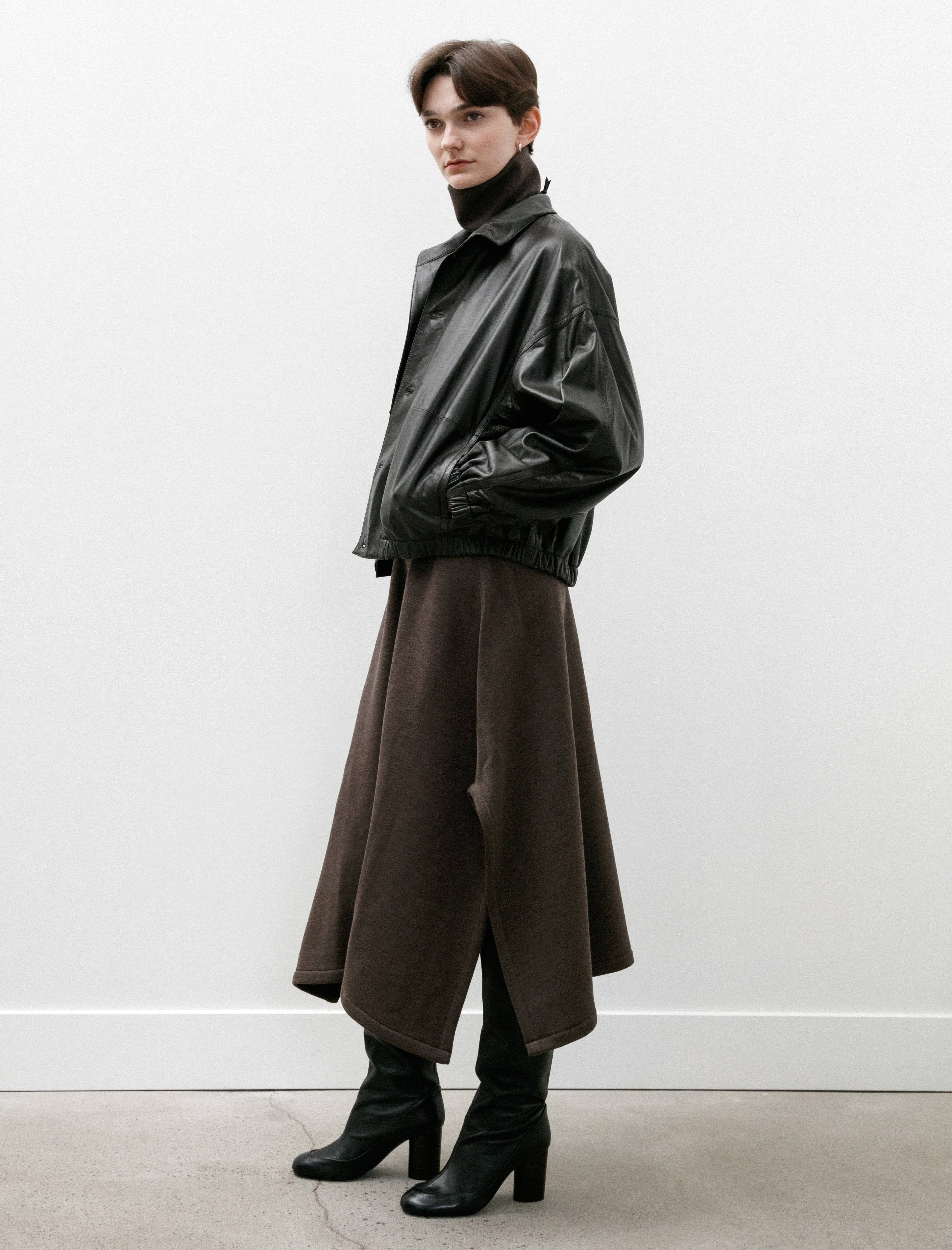 Lemaire Stand Collar Leather Blouson Dark Espresso