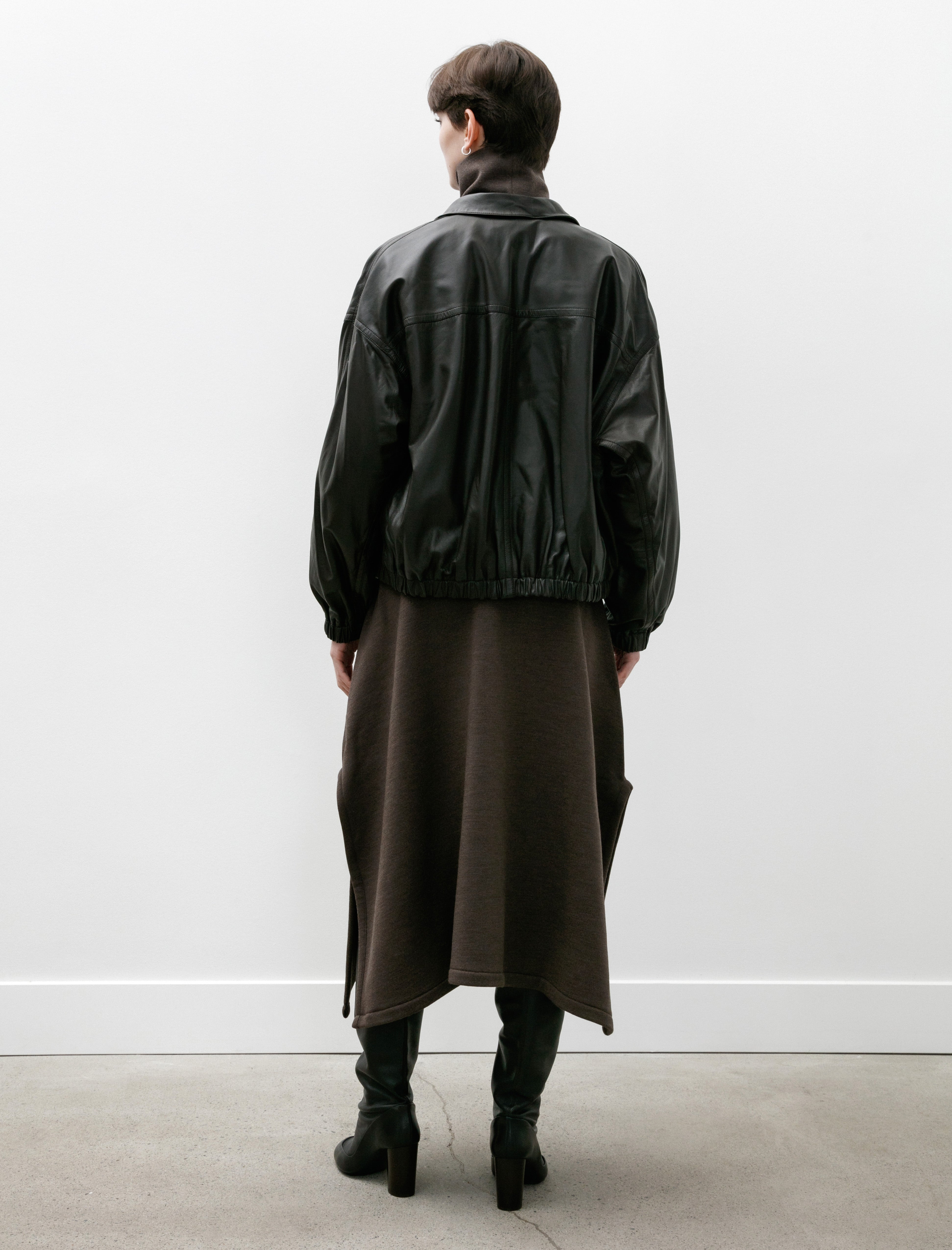 Lemaire Stand Collar Leather Blouson Dark Espresso