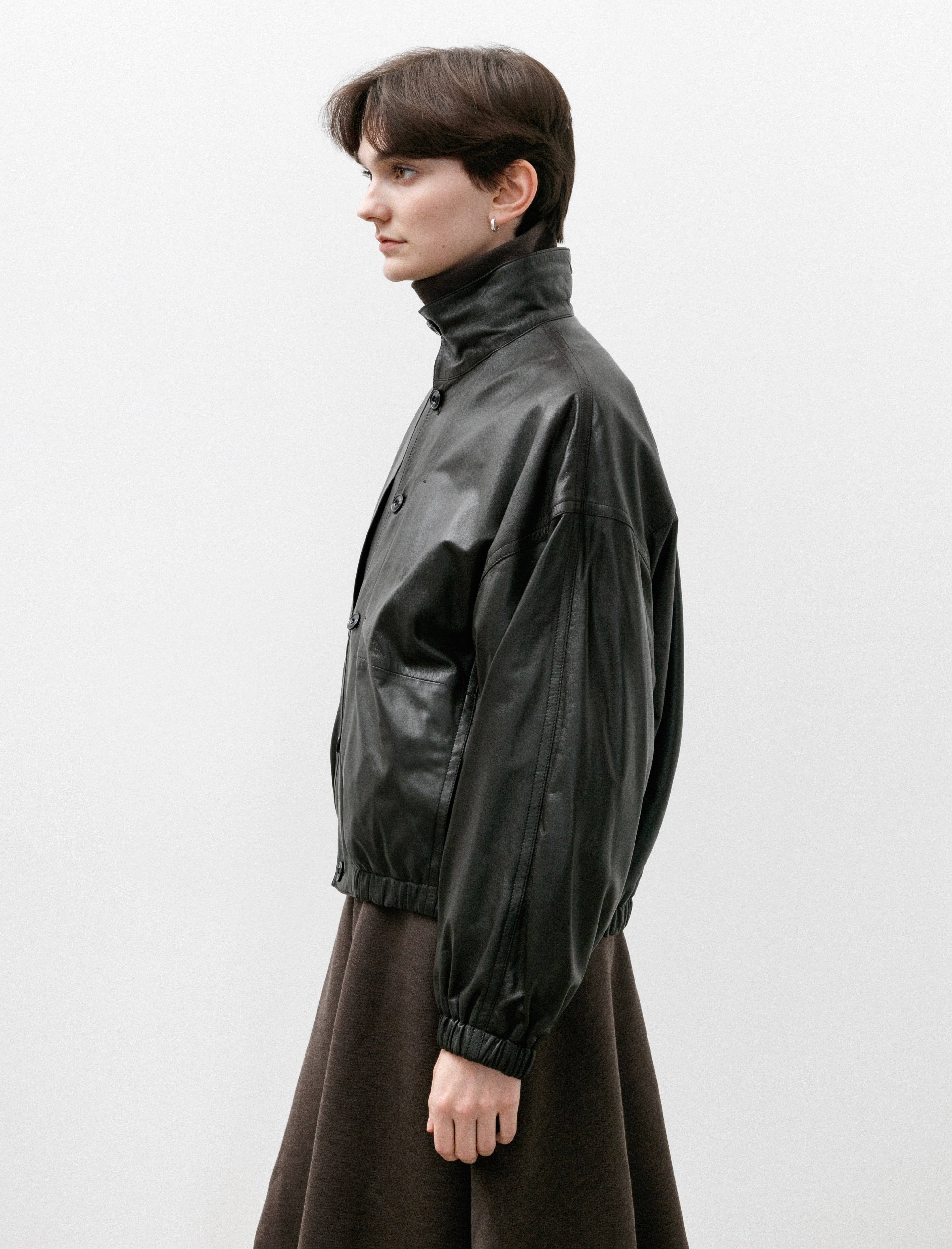 Lemaire Stand Collar Leather Blouson Dark Espresso